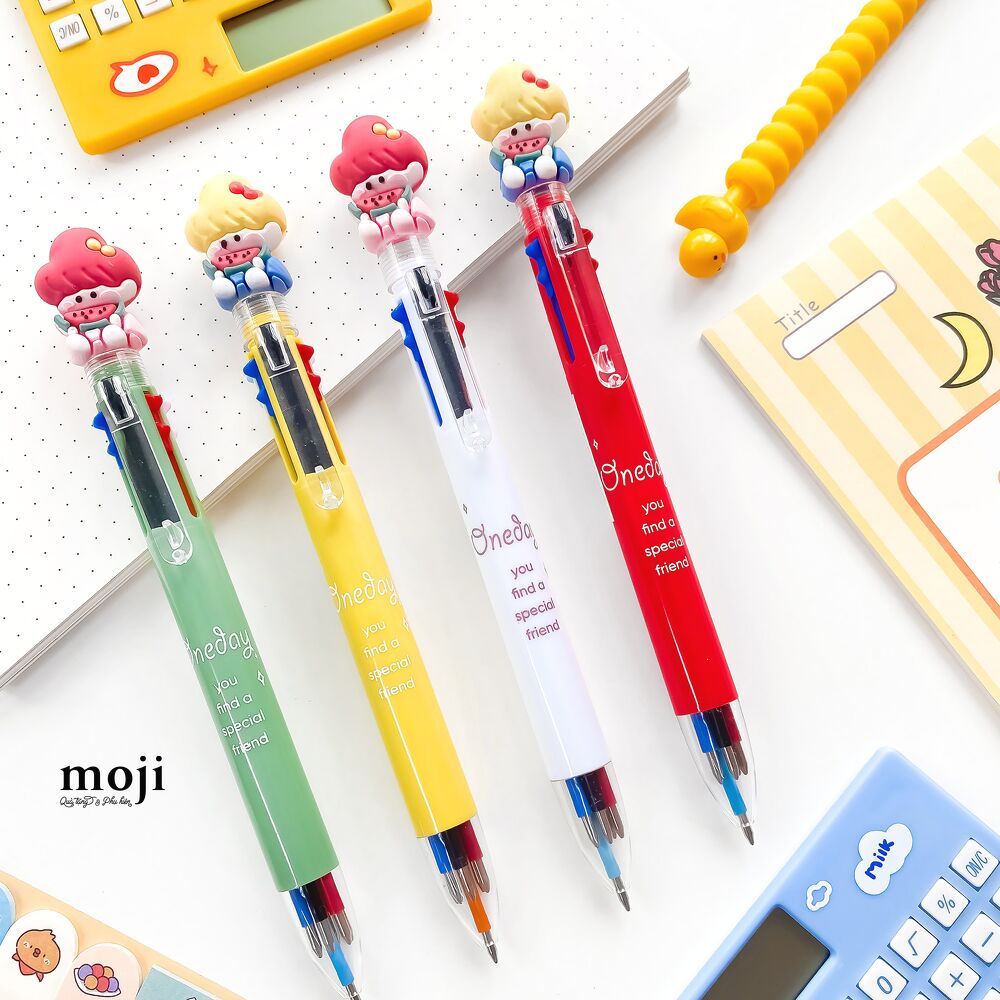 Bút viết bấm nhiều màu Little girl ngồi ăn dưa