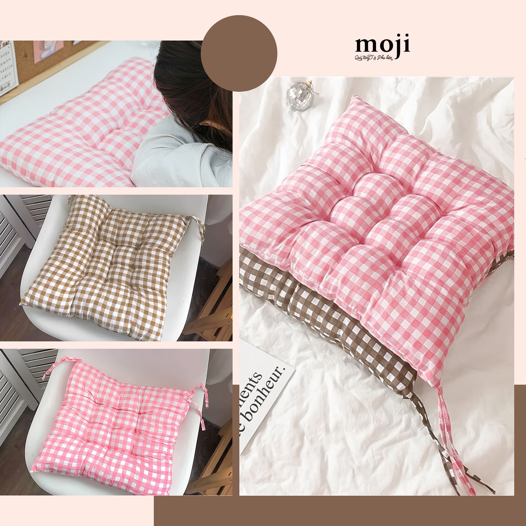 Đệm gấu bông họa tiết kẻ ô 7x40x40