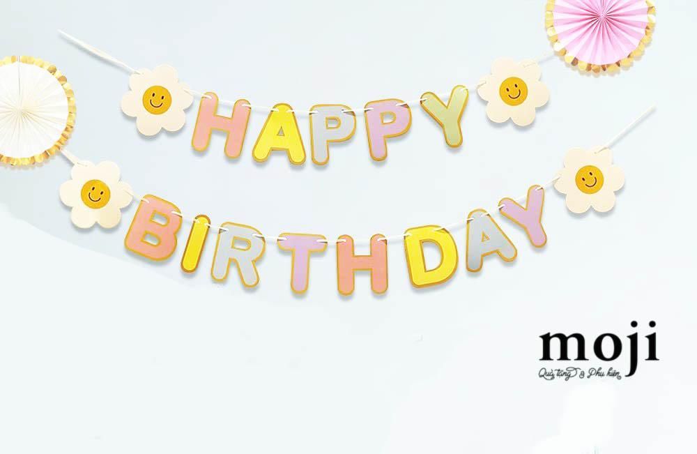 Bộ cờ treo trang trí party Happy birthday smiley flower