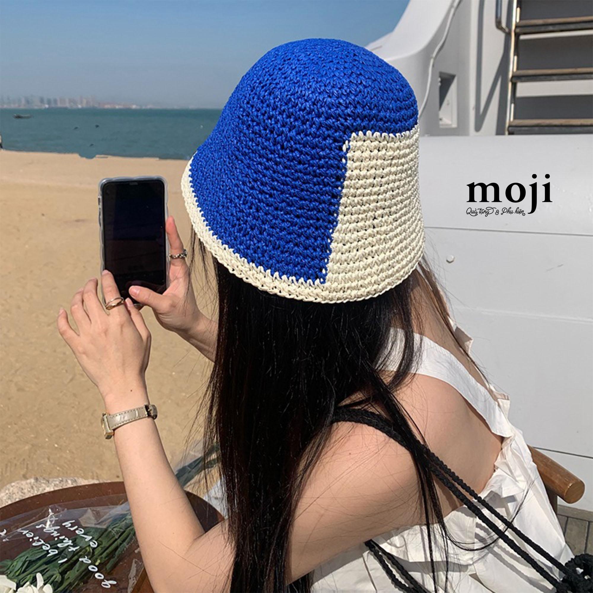 Mũ nón bucket đan cói ô vuông phối màu