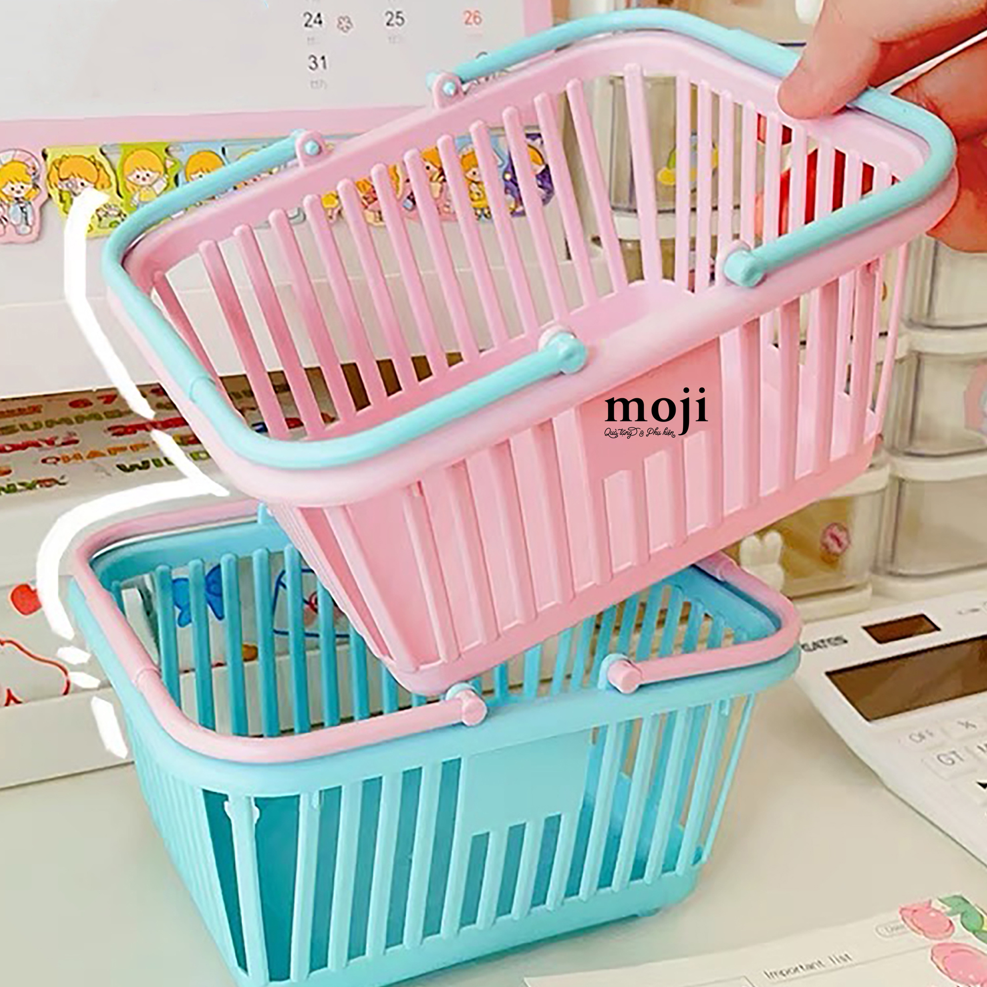 Giỏ đa năng đựng đồ Pastel straight line quai xách 8x12x16