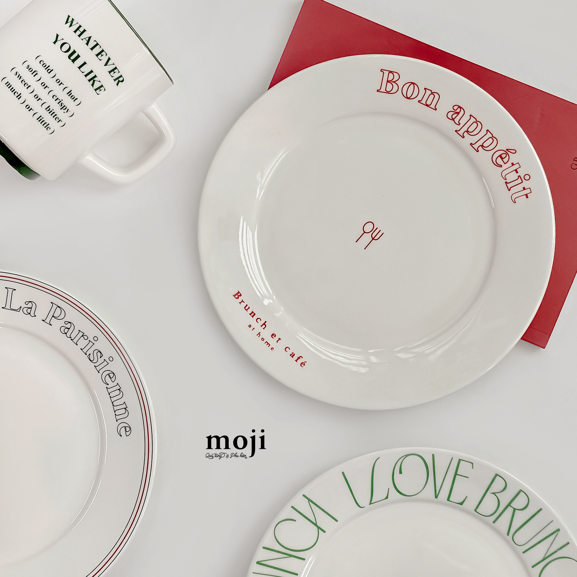 Đĩa gốm sứ Bon appétit Francais text 20cm