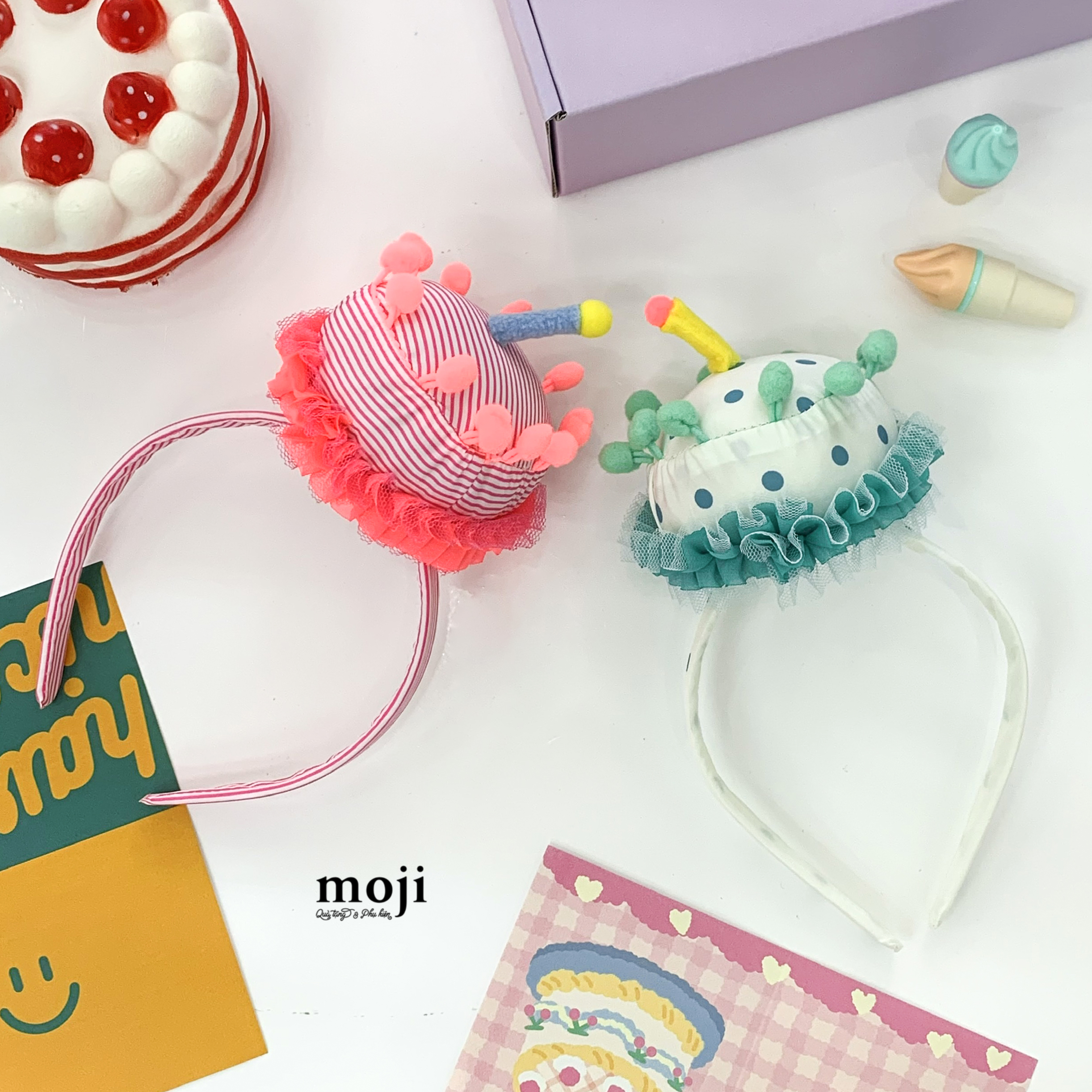 Băng đô trang trí party Birthday cake cục bông