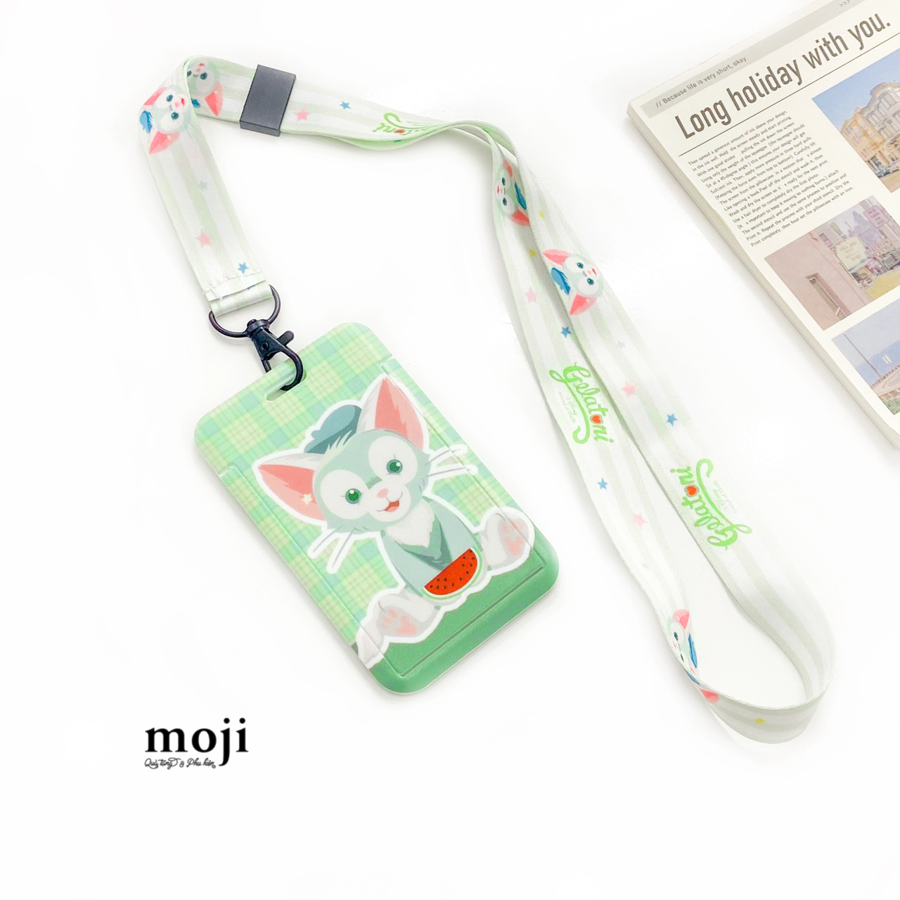 Đeo thẻ dọc DF Friends Mèo xanh fruit watermelon kèm strap 7x11
