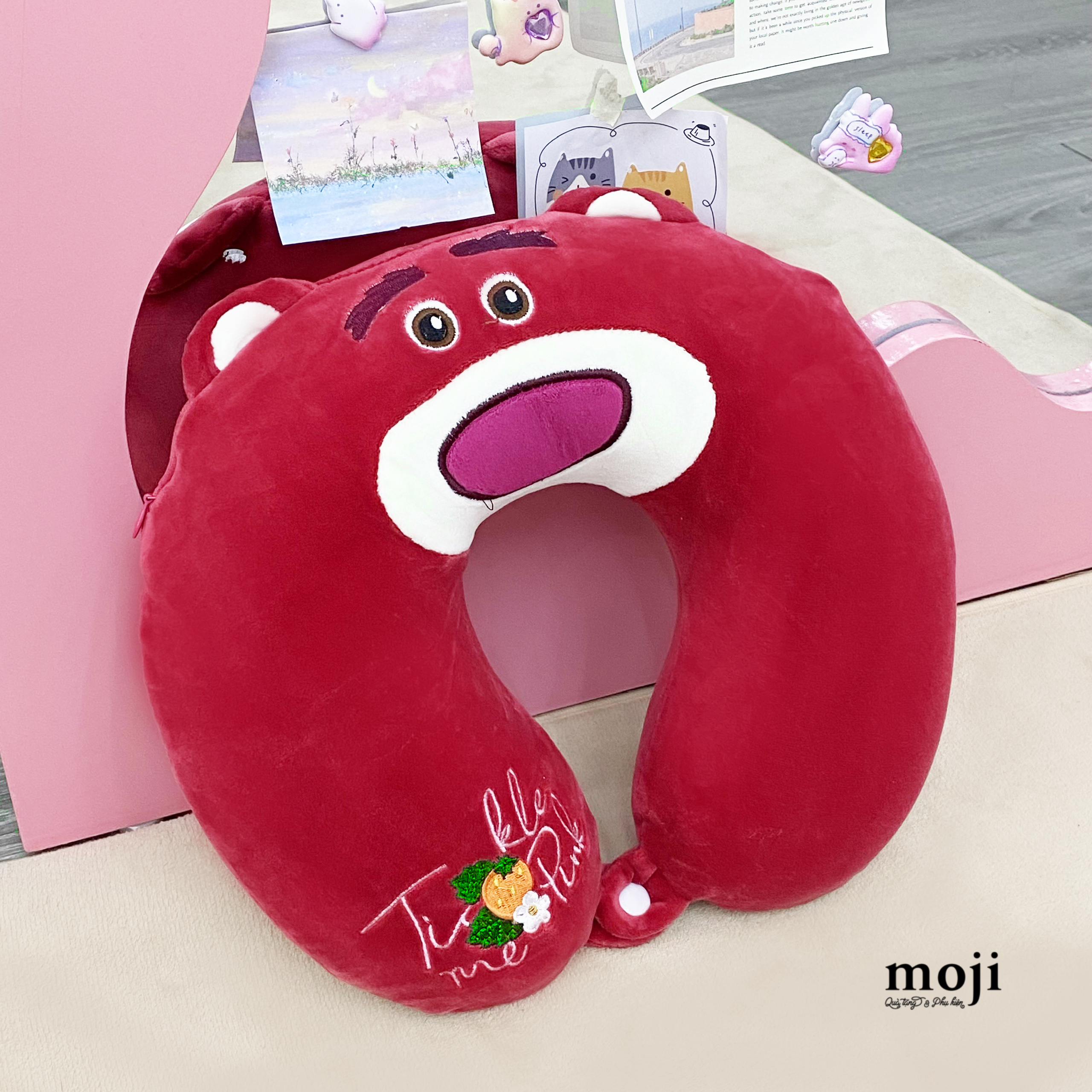 Gấu bông chữ U ruột cao su TS Gấu dâu Lotso face có tai