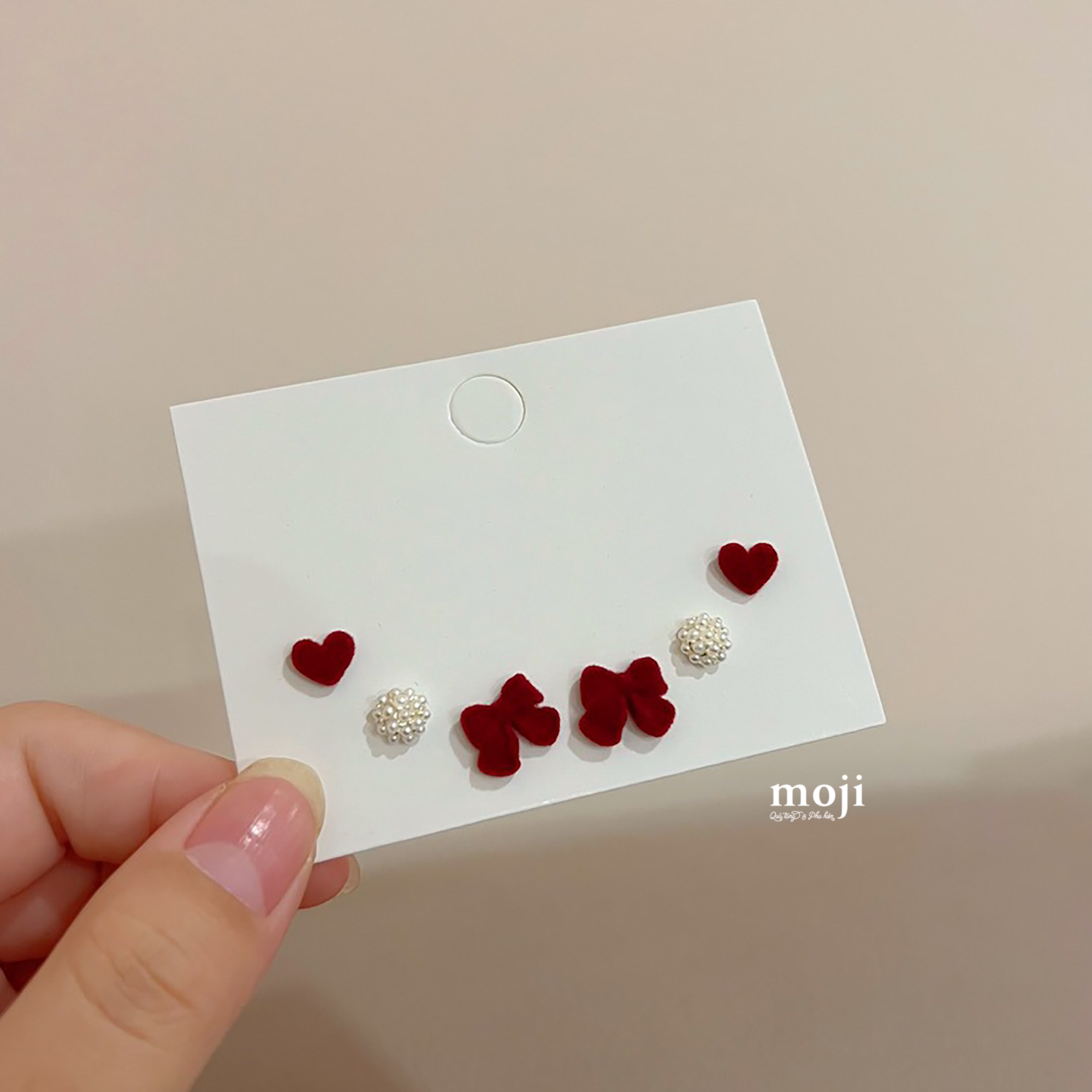 Khuyên tai set6 Velvet bow heart