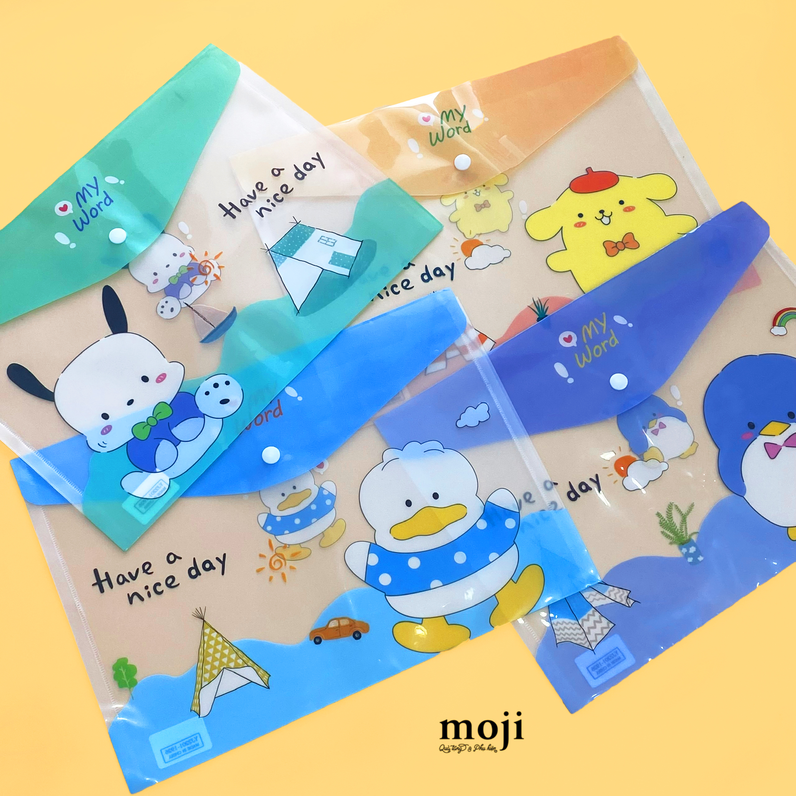 Túi đựng tài liệu MJ cúc bấm Sanrio family with friends love my world 23x33