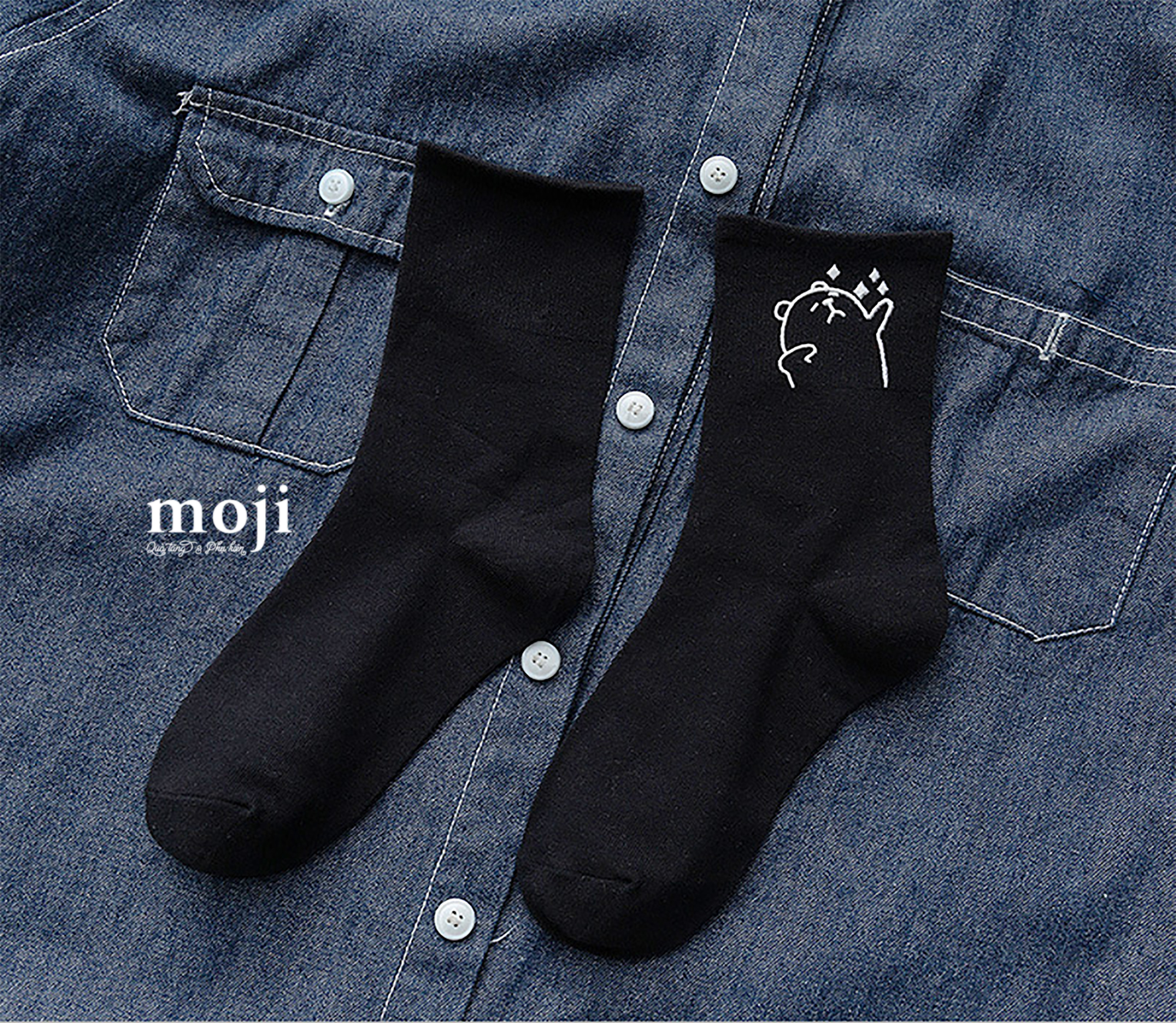Tất vớ cổ cao Naughty baby bear emotion face nền màu