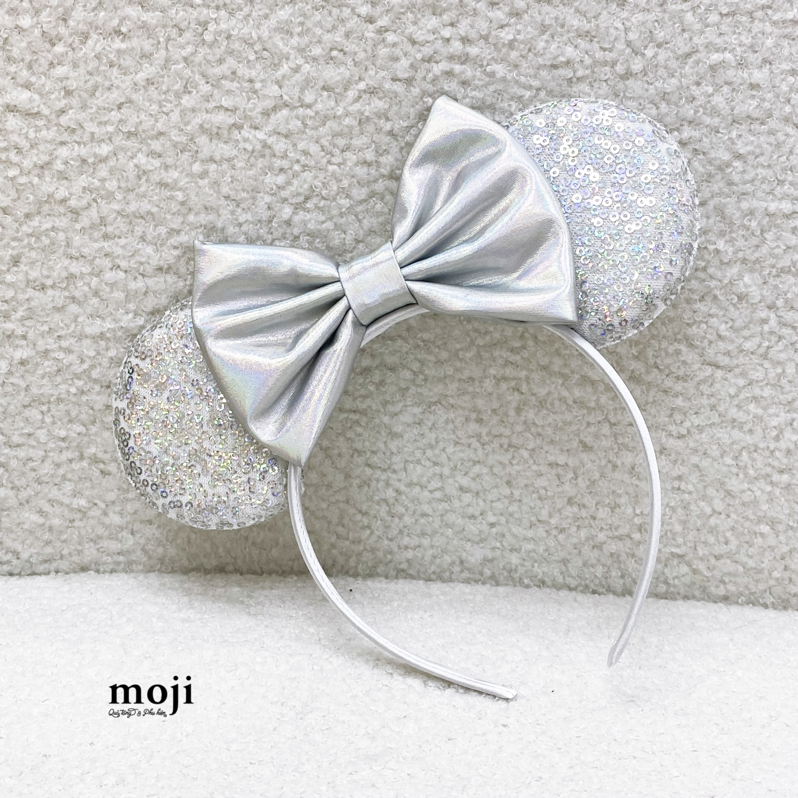 Băng đô bờm Twinkle Minnie Mouse silver bow nơ