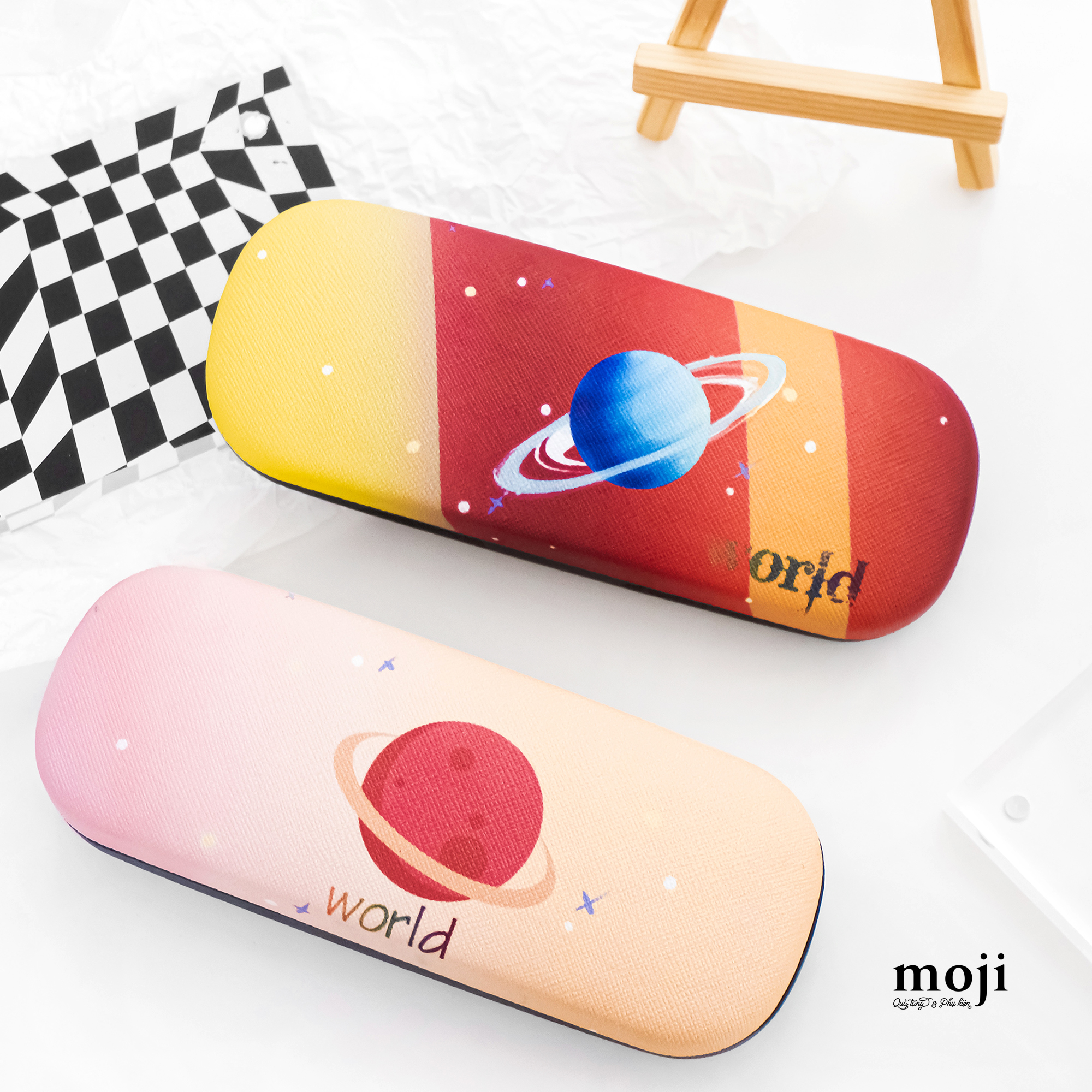 Hộp đựng kính bọc da Colorful planet world 6x16