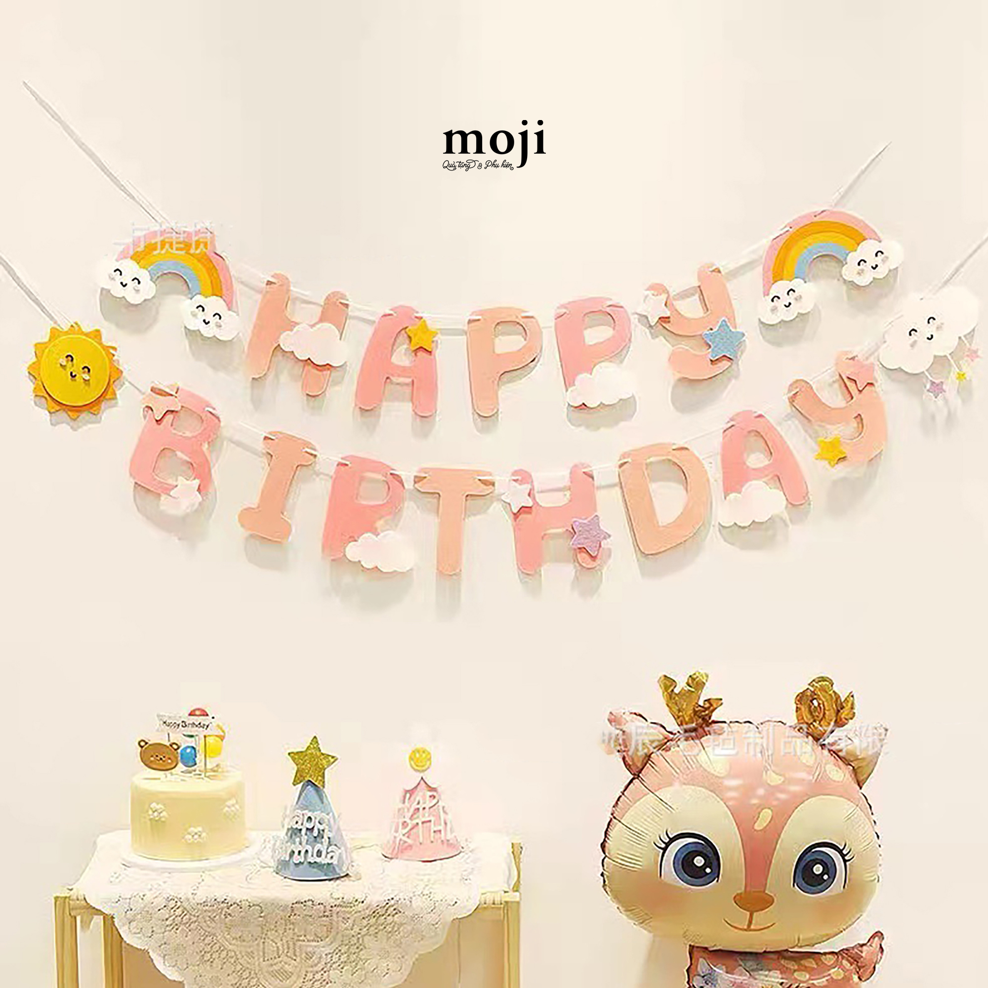 Bộ cờ treo trang trí party Happy Birthday cloud sun star rainbow