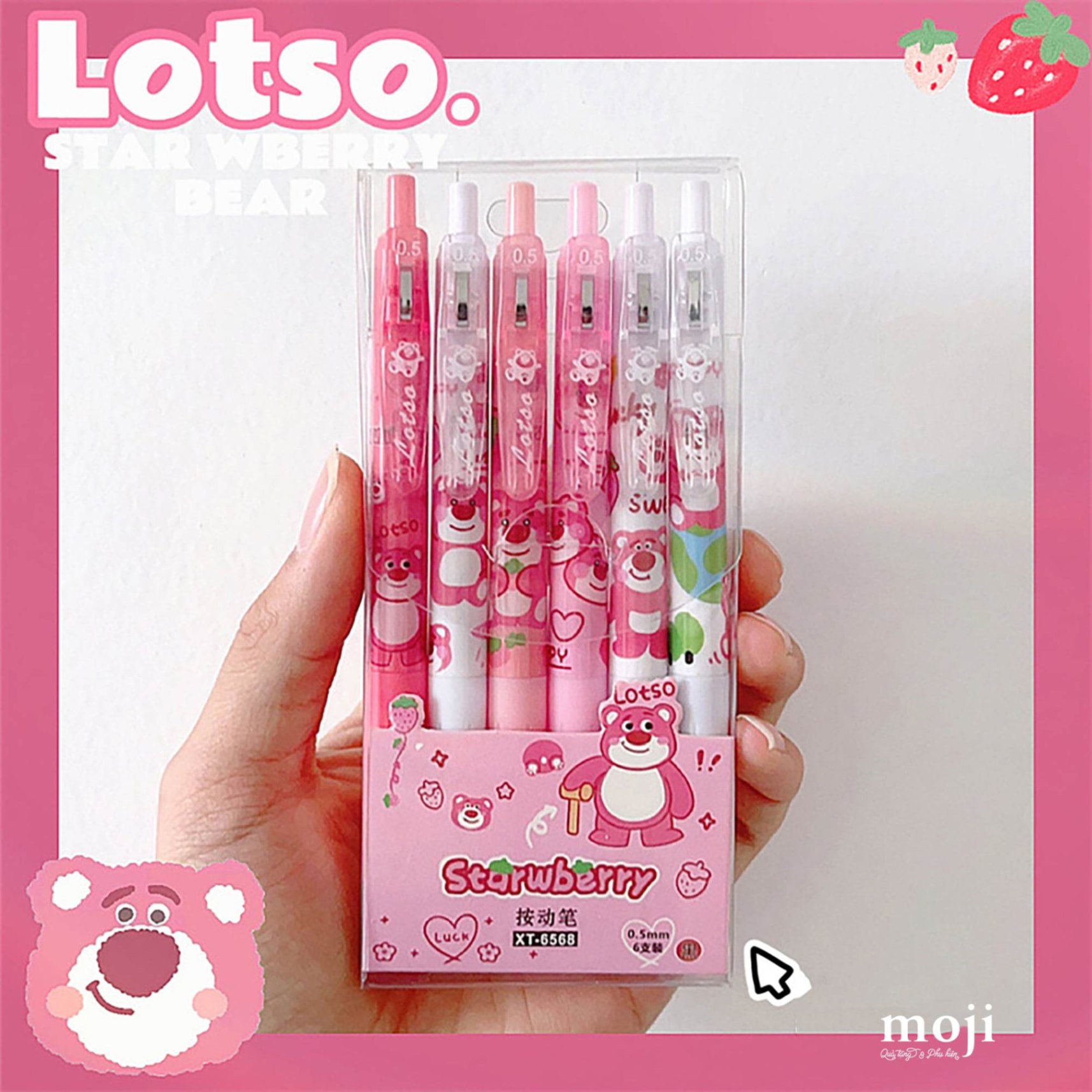 Bút viết set6 TS Gấu dâu Lotso fruit strawberry cute