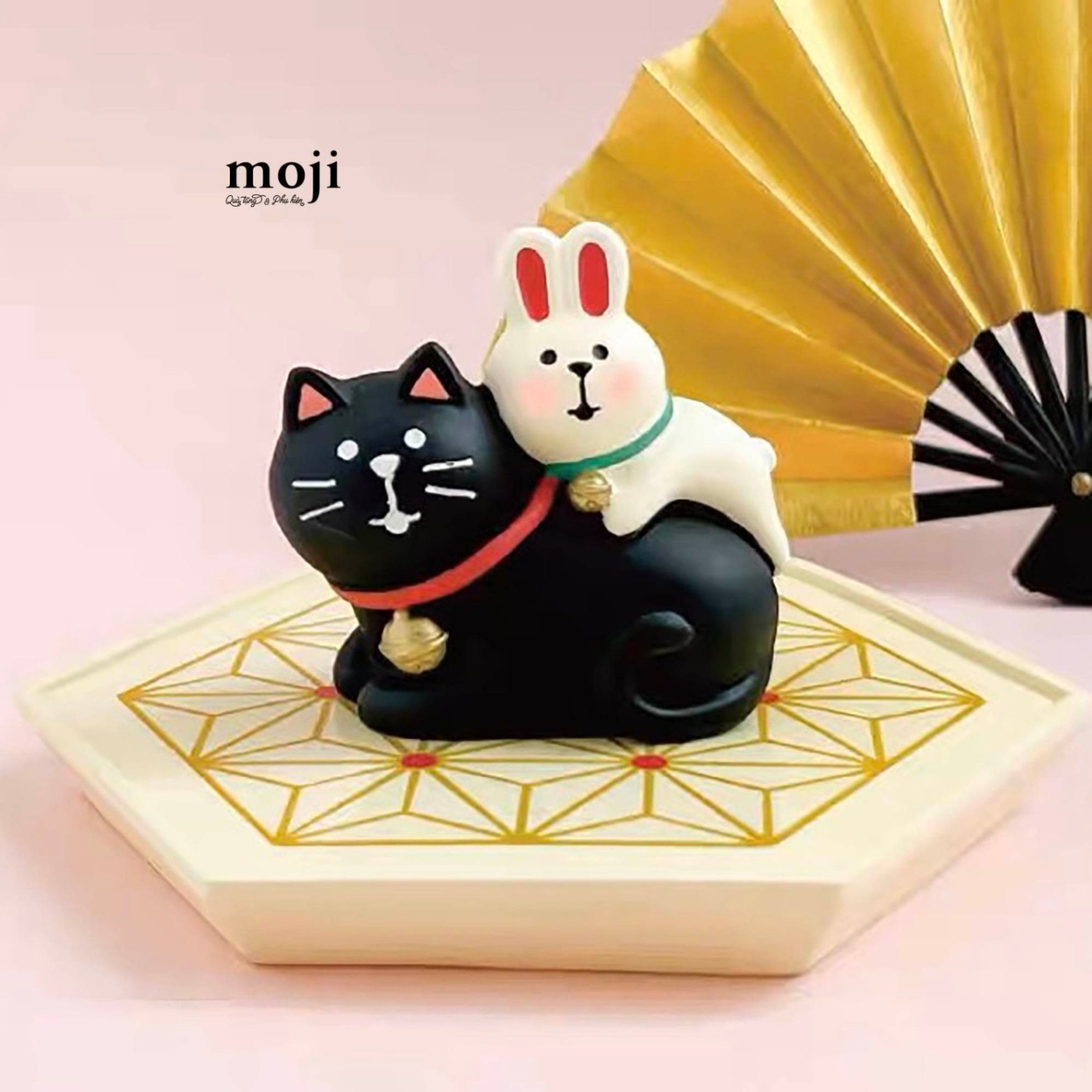 Tượng trưng bày trang trí Mèo may mắn with rabbit 5cm