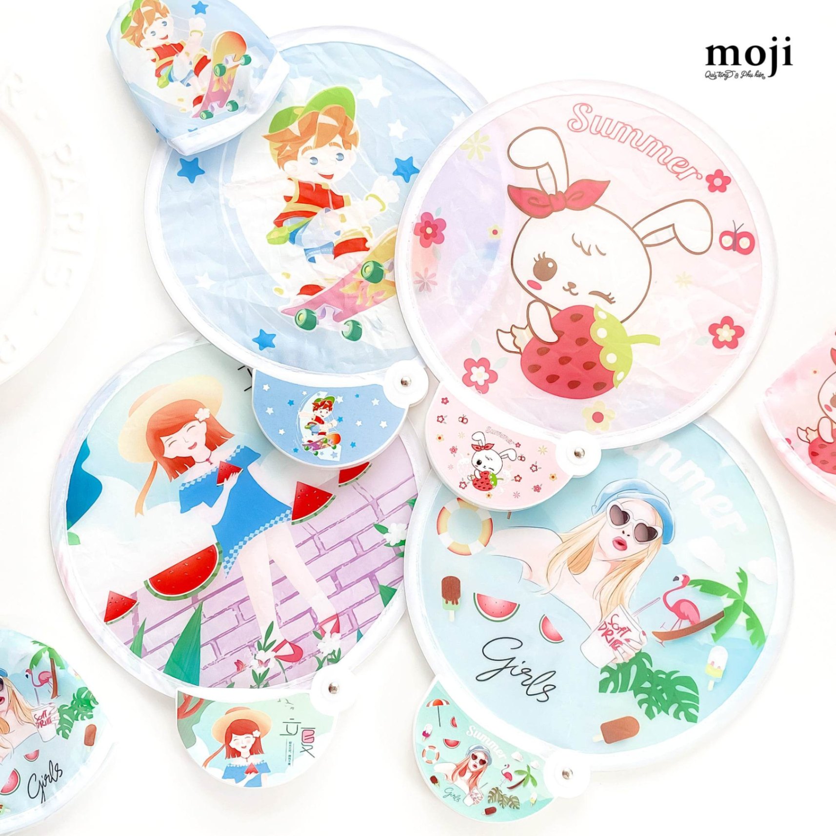 Quạt tròn gấp sáng tạo Little girl animal summer happy time
