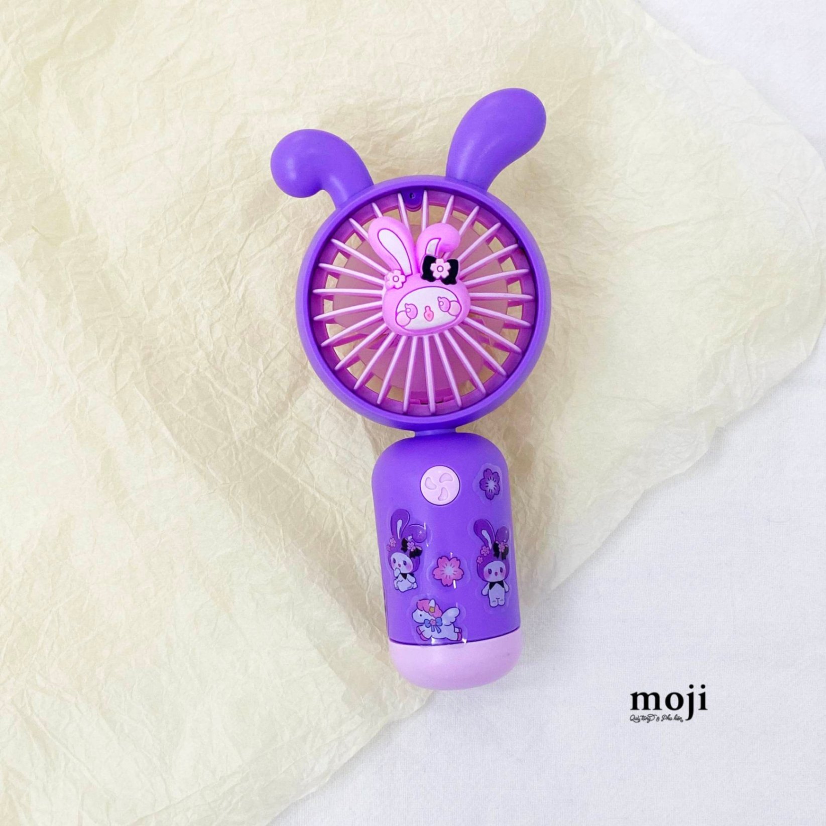 Quạt USB cầm tay sạc tích điện Rabbit flower có tai kèm sticker