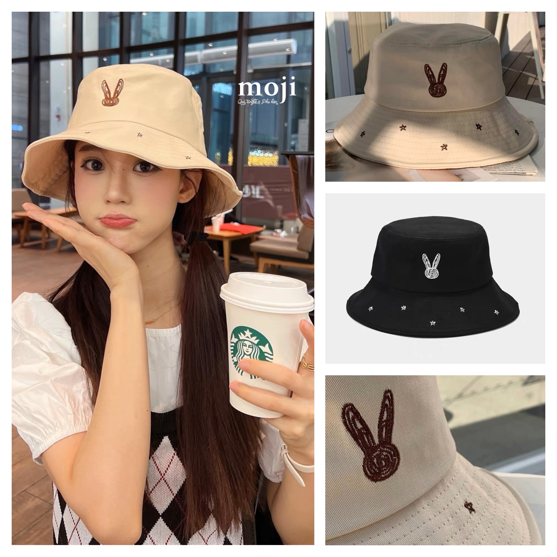 Mũ nón bucket Rabbit face little star