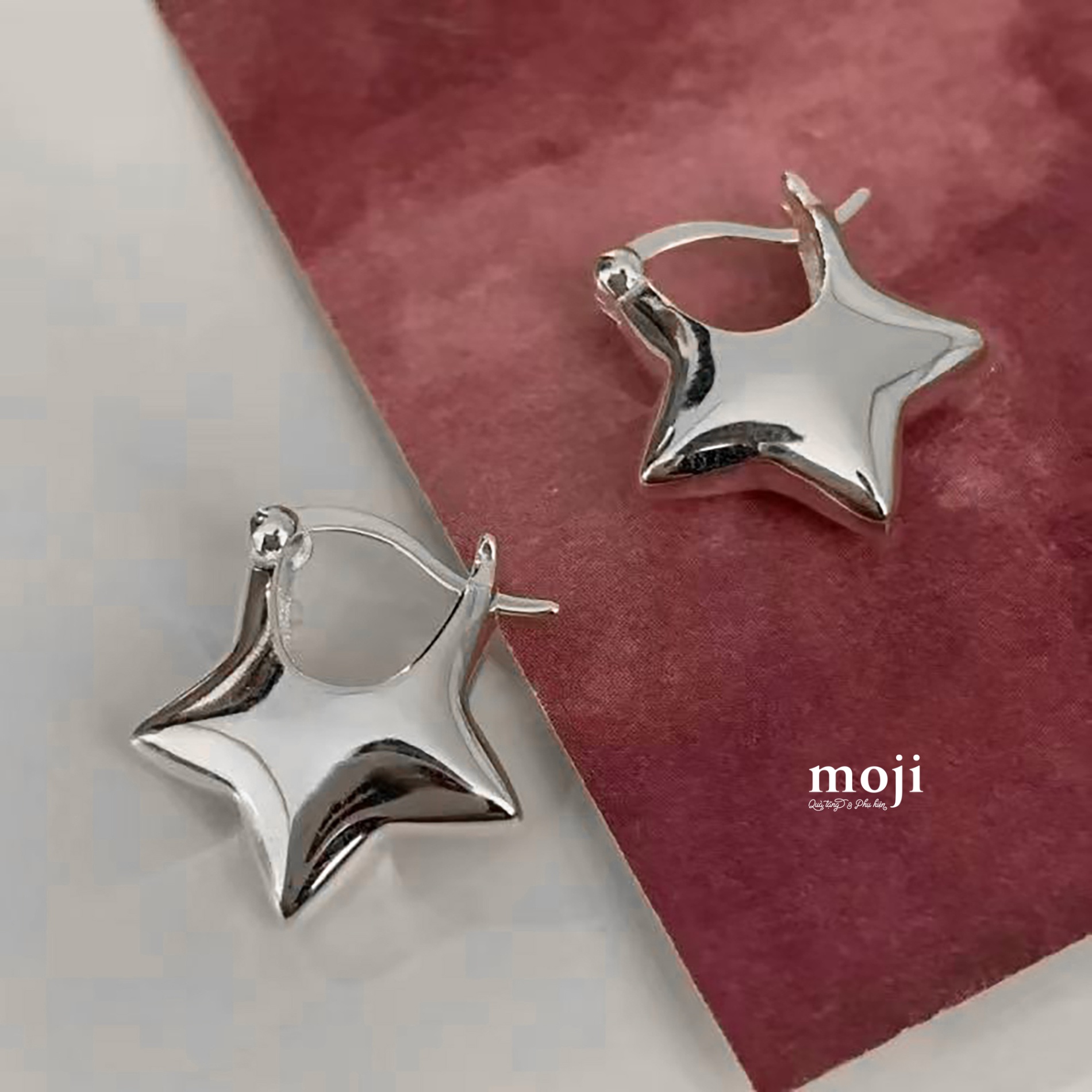 Khuyên tai mạ bạc Ngôi sao khoét cạnh