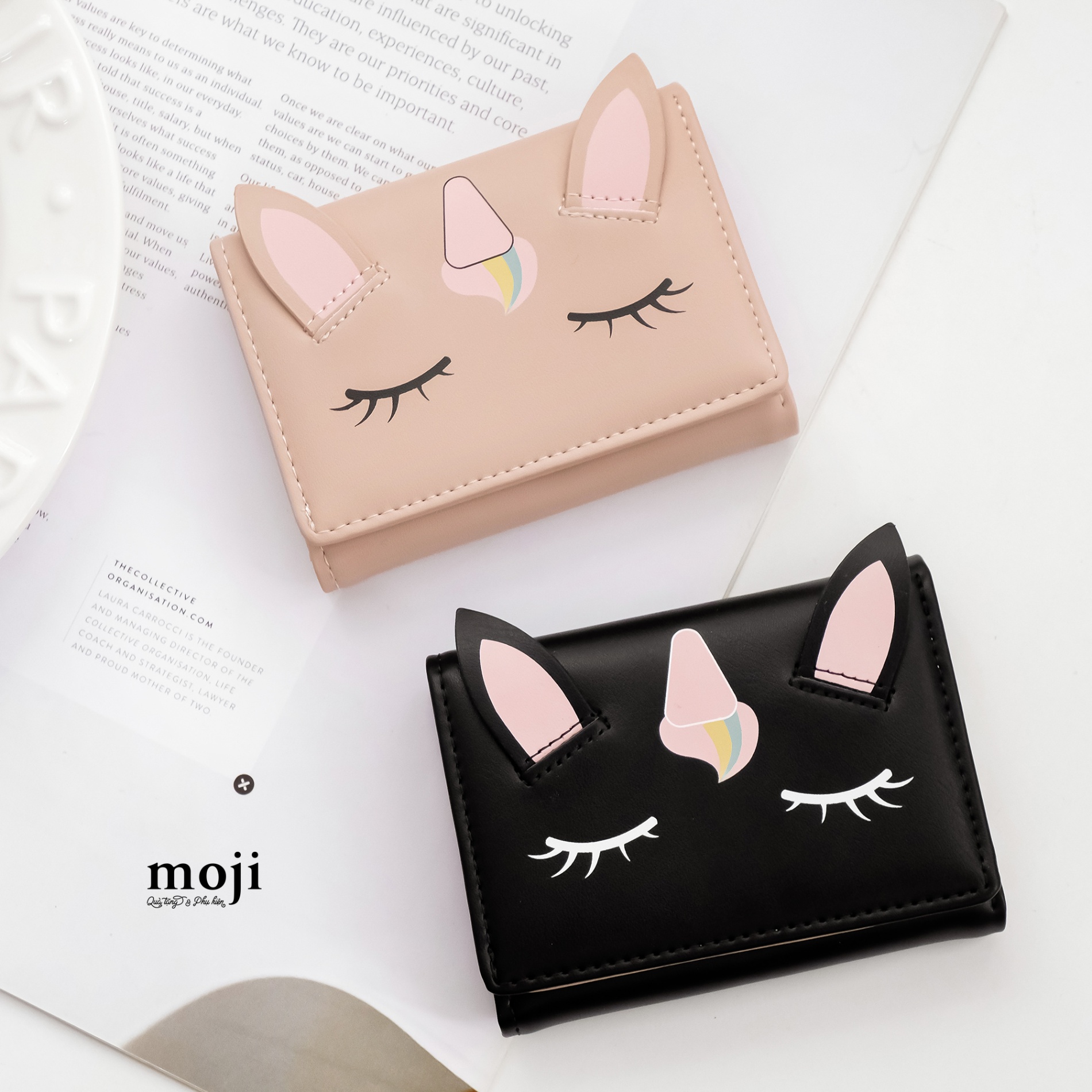 Ví da gập ngắn Sleepy Unicorn có tai 8x10