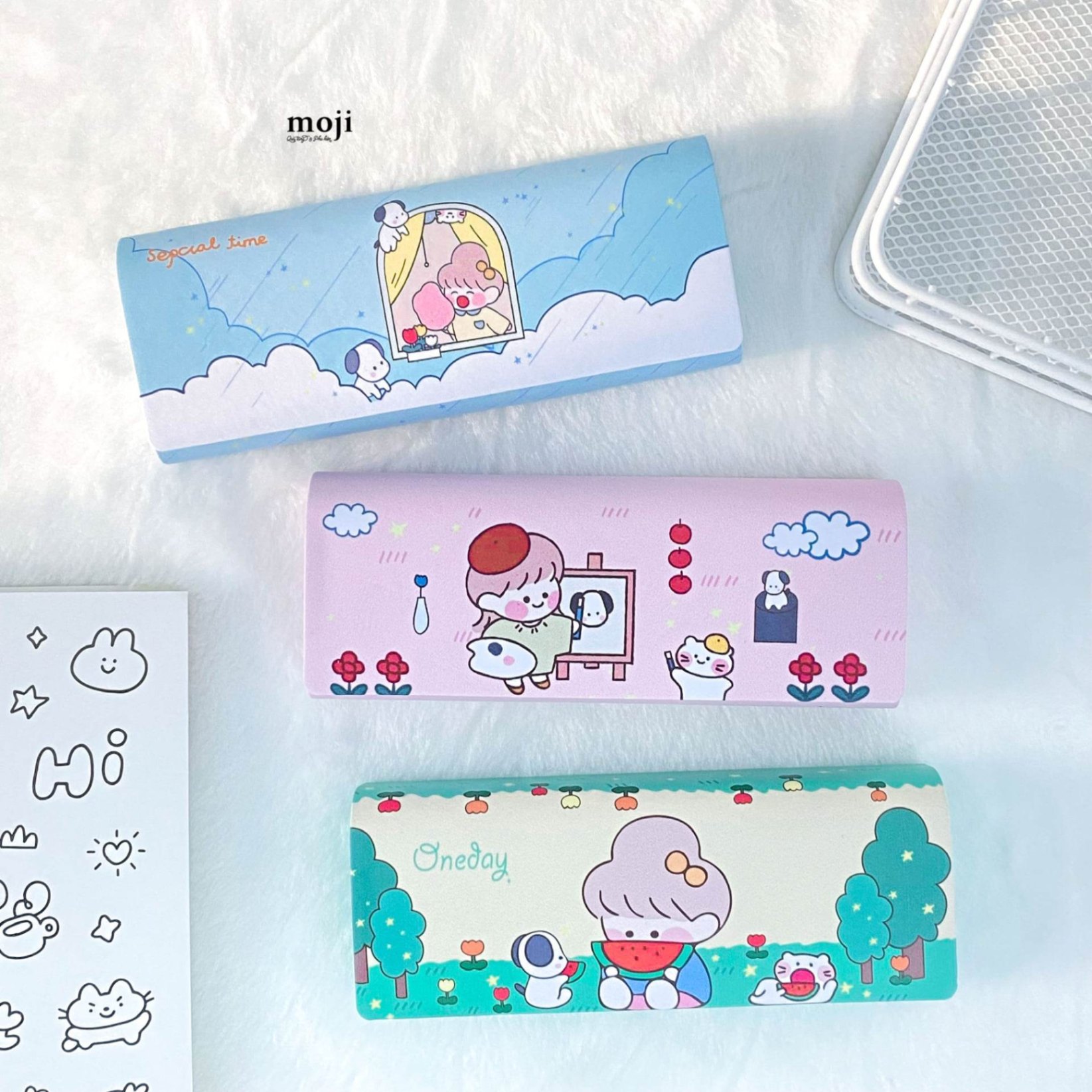 Hộp đựng kính bọc da Little girl animal happy time 6x15cm