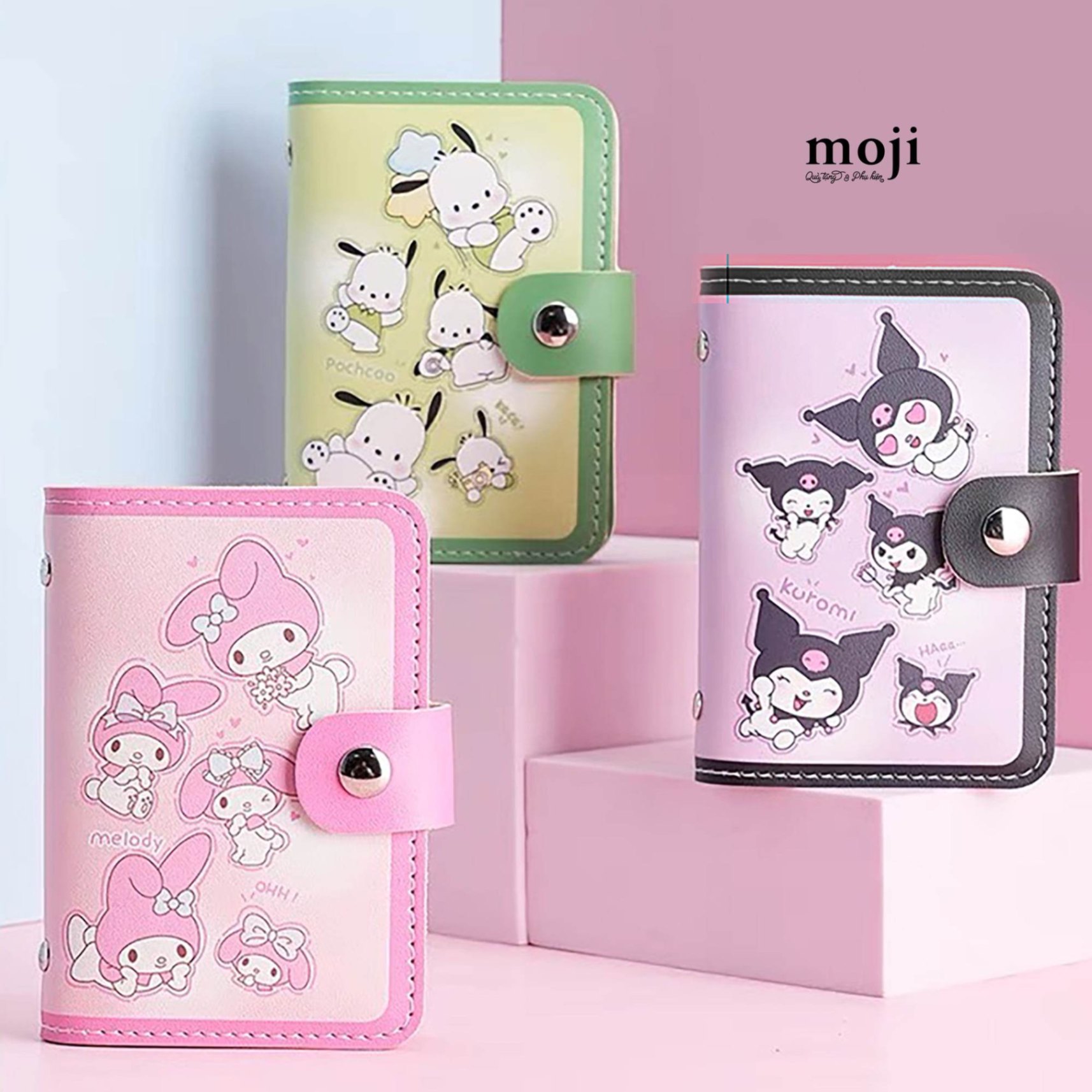 Ví mini đa năng Sanrio family happy time viền màu 7x10