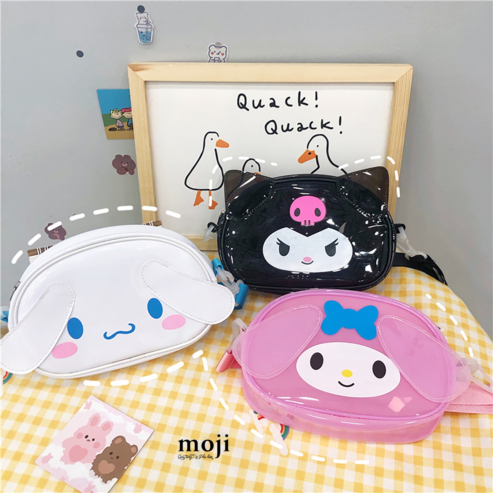 Túi đeo chéo Sanrio family cute face có tai 5x13x20