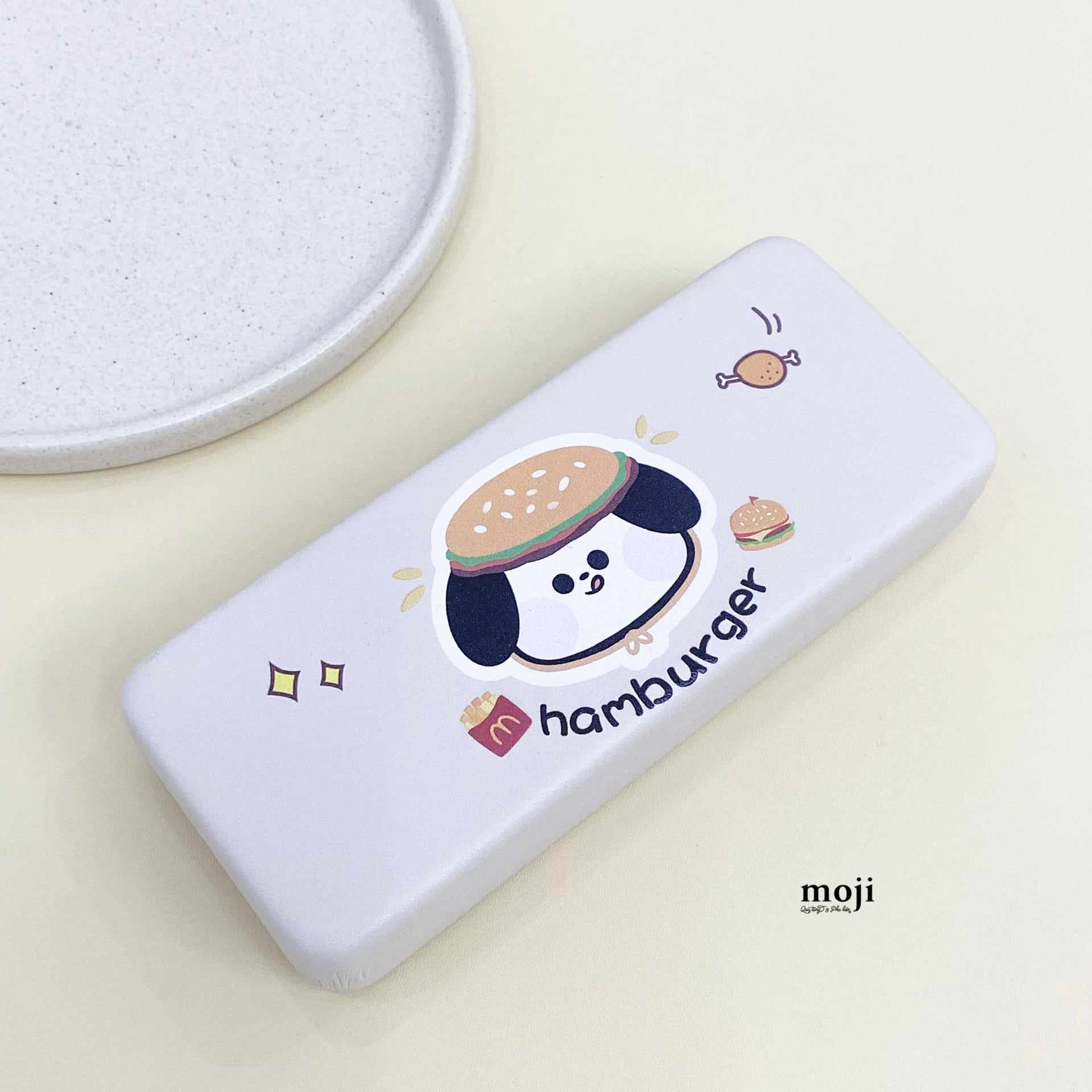 Hộp đựng kính bọc da Cute dog face hamburger 6x16