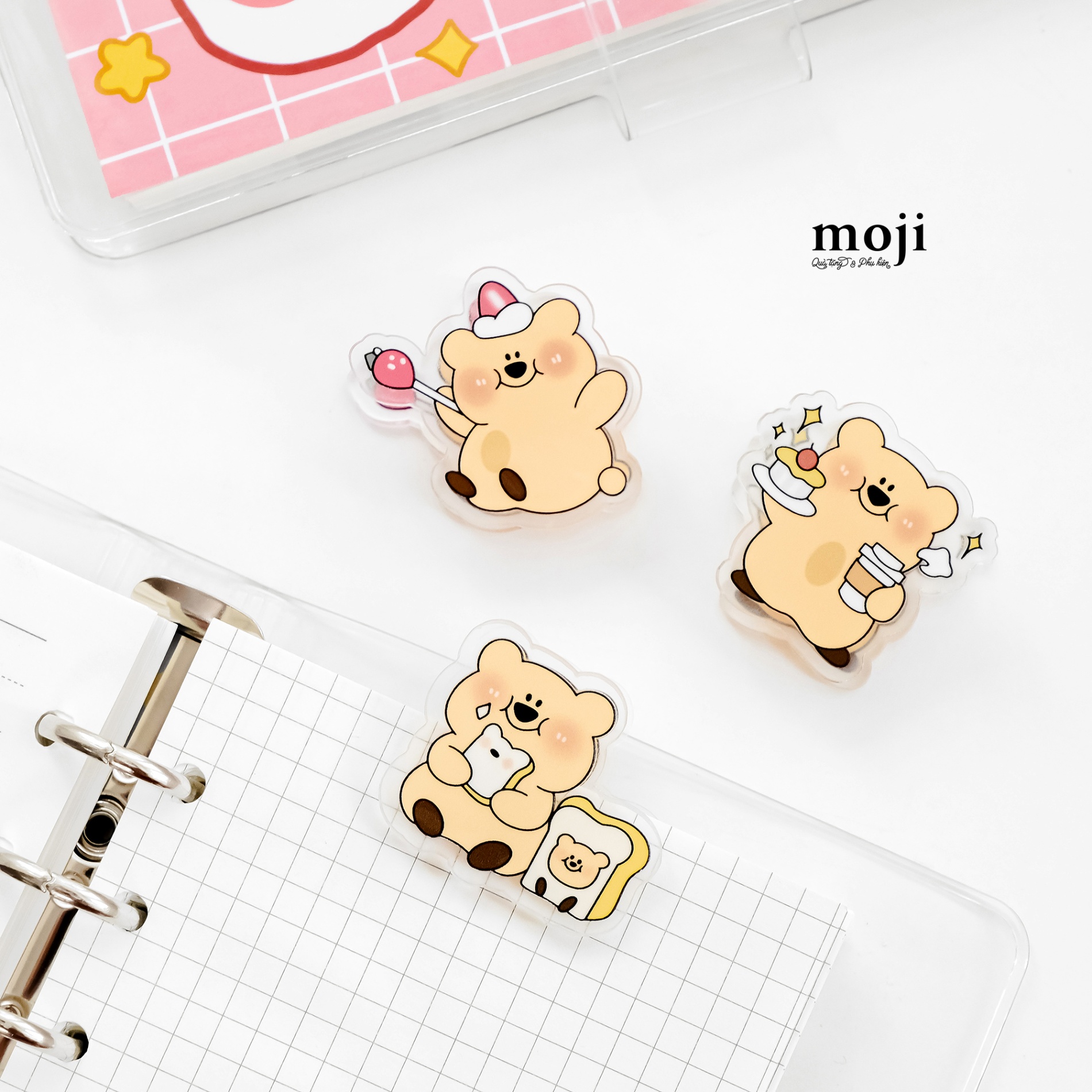 Kẹp tài liệu mini acrylic Peach cha bear Quokka activities