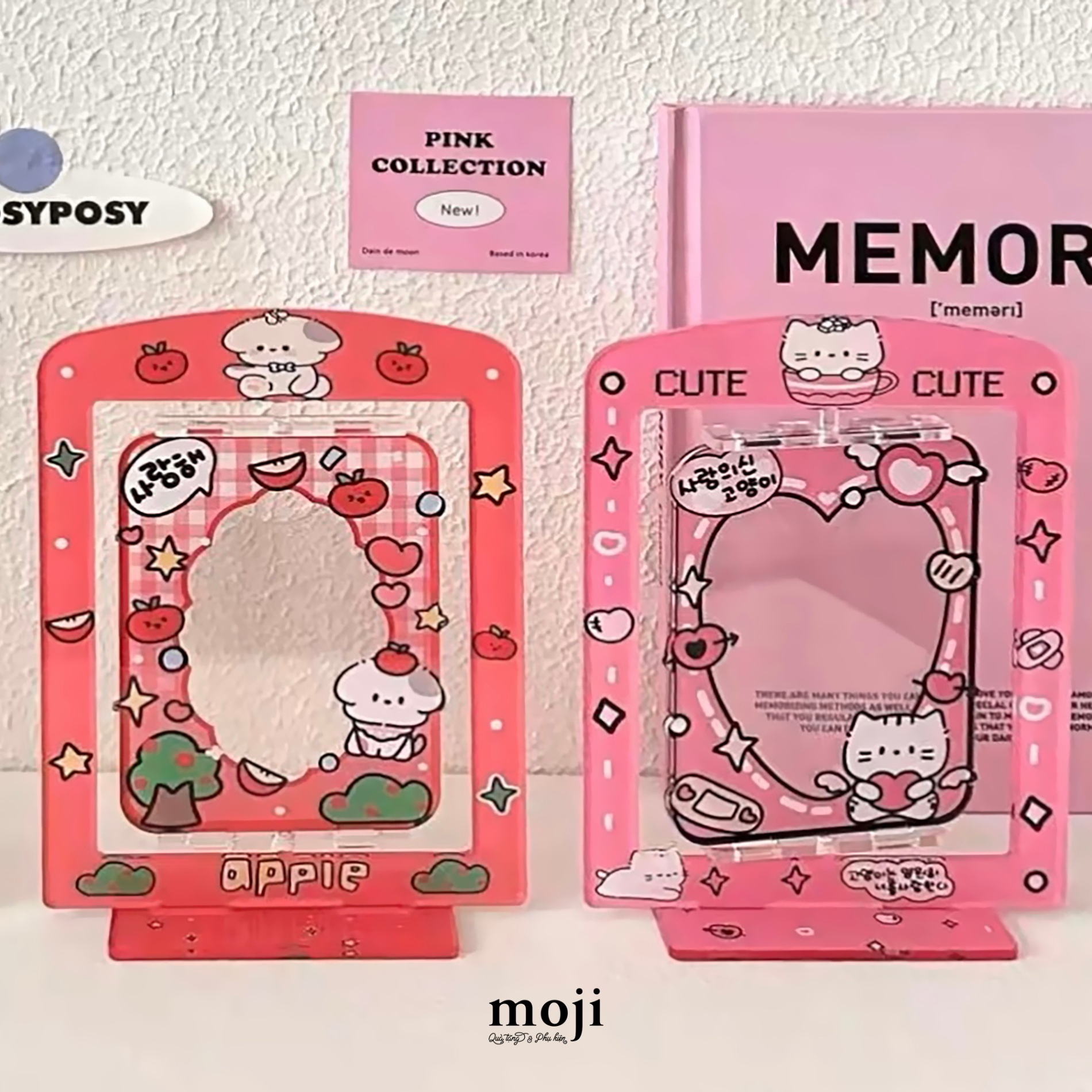 Khung ảnh trang trí acrylic xoay Cute cat dog heart angel fruit apple 10x15
