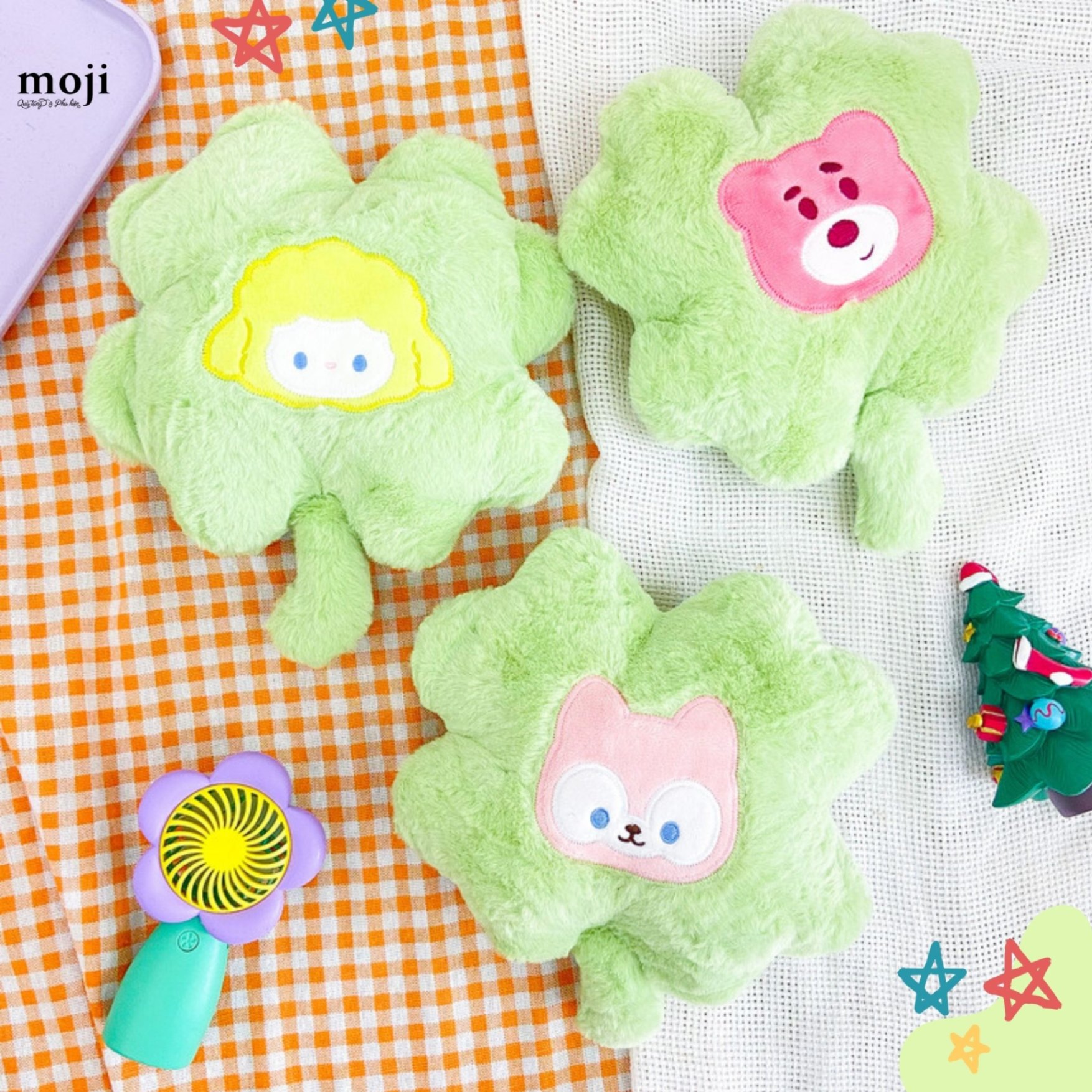 Gấu bông MS Cartoon animal face inside four-leaf clover 23cm
