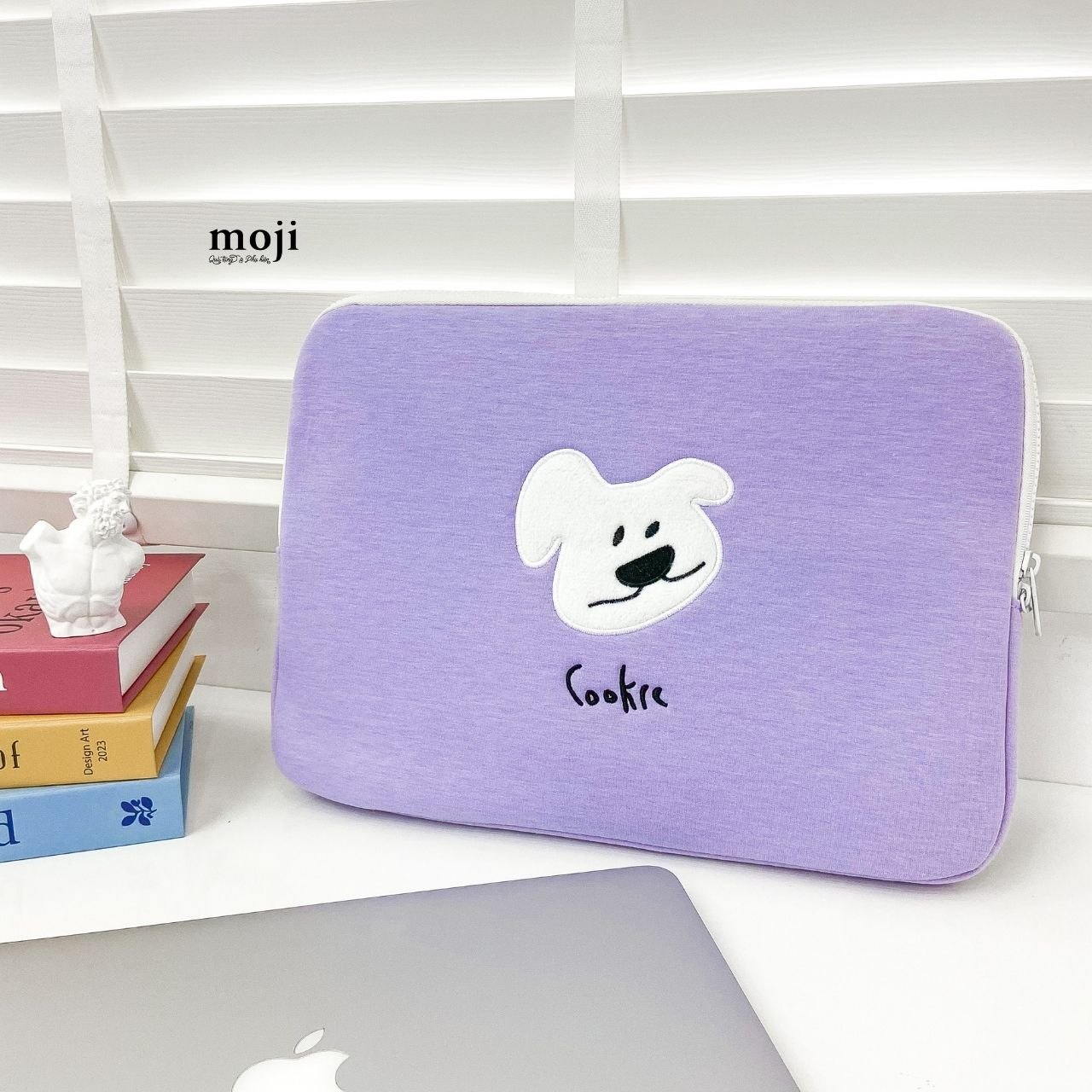 Đựng laptop 13inch Cookie dog face nền màu chống sốc cao cấp 26x35