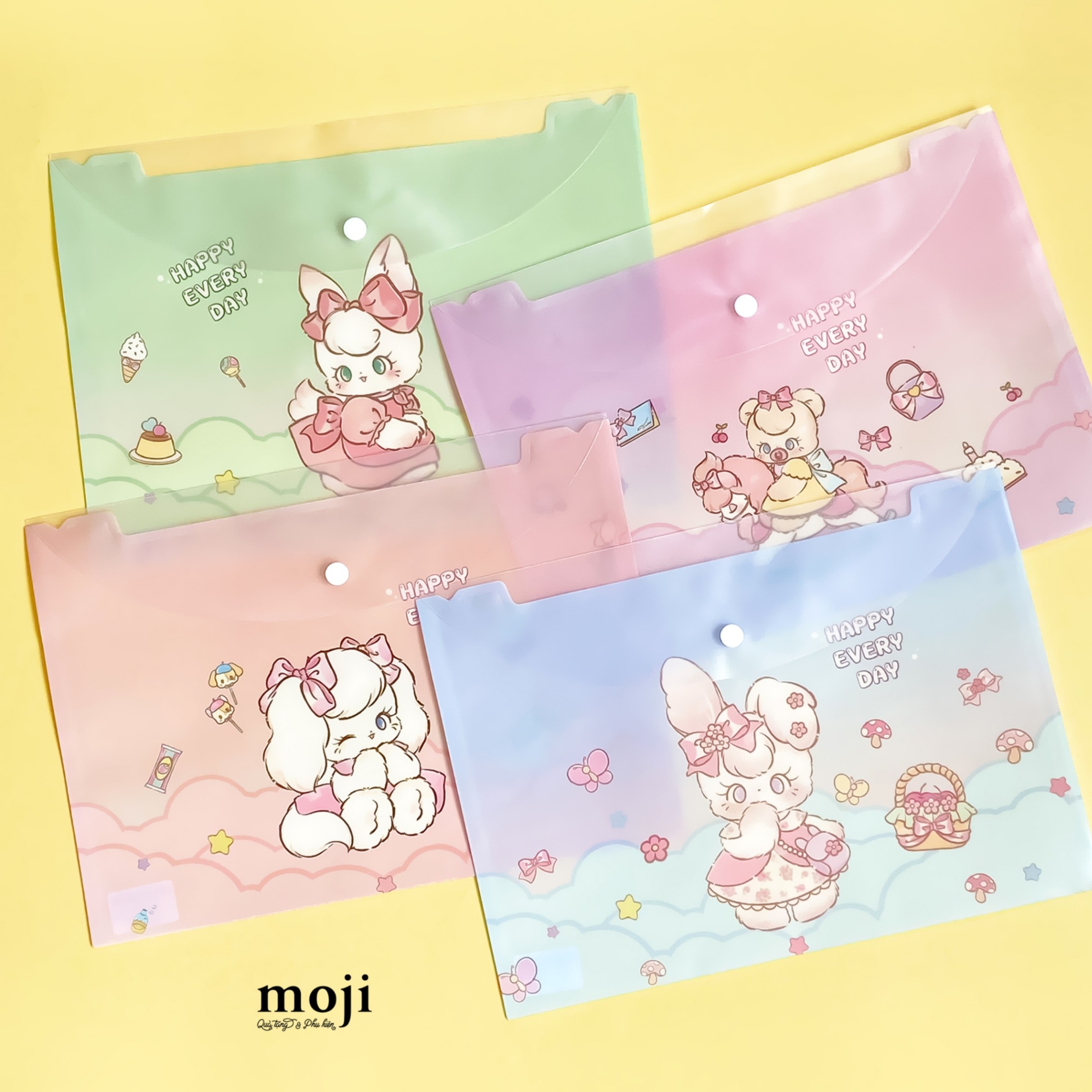 Túi đựng tài liệu MJ cúc bấm Cute animal in cloud happy every day 23x32