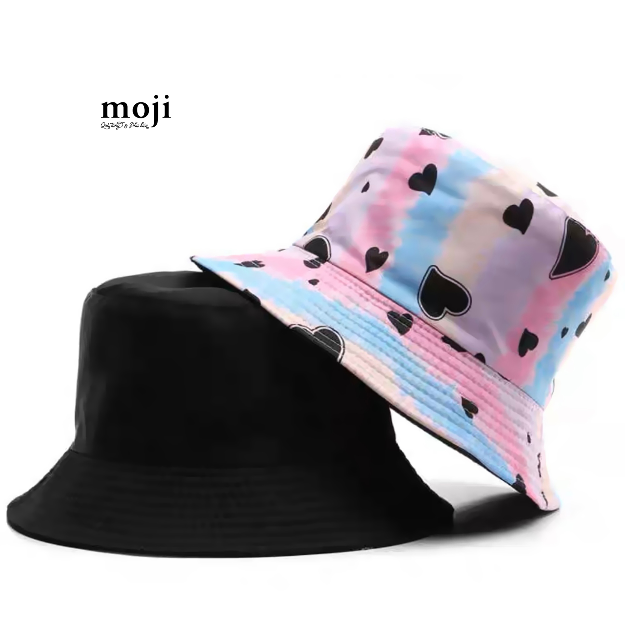 Mũ nón bucket 2 mặt Black heart gradient pattern