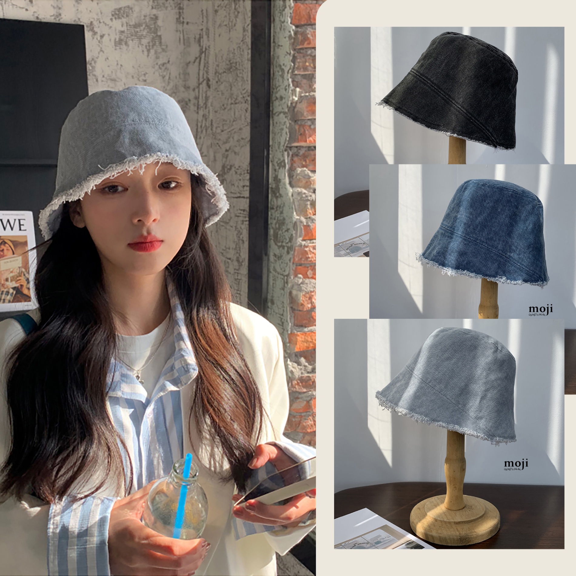 Mũ nón bucket Diagonal line denim style