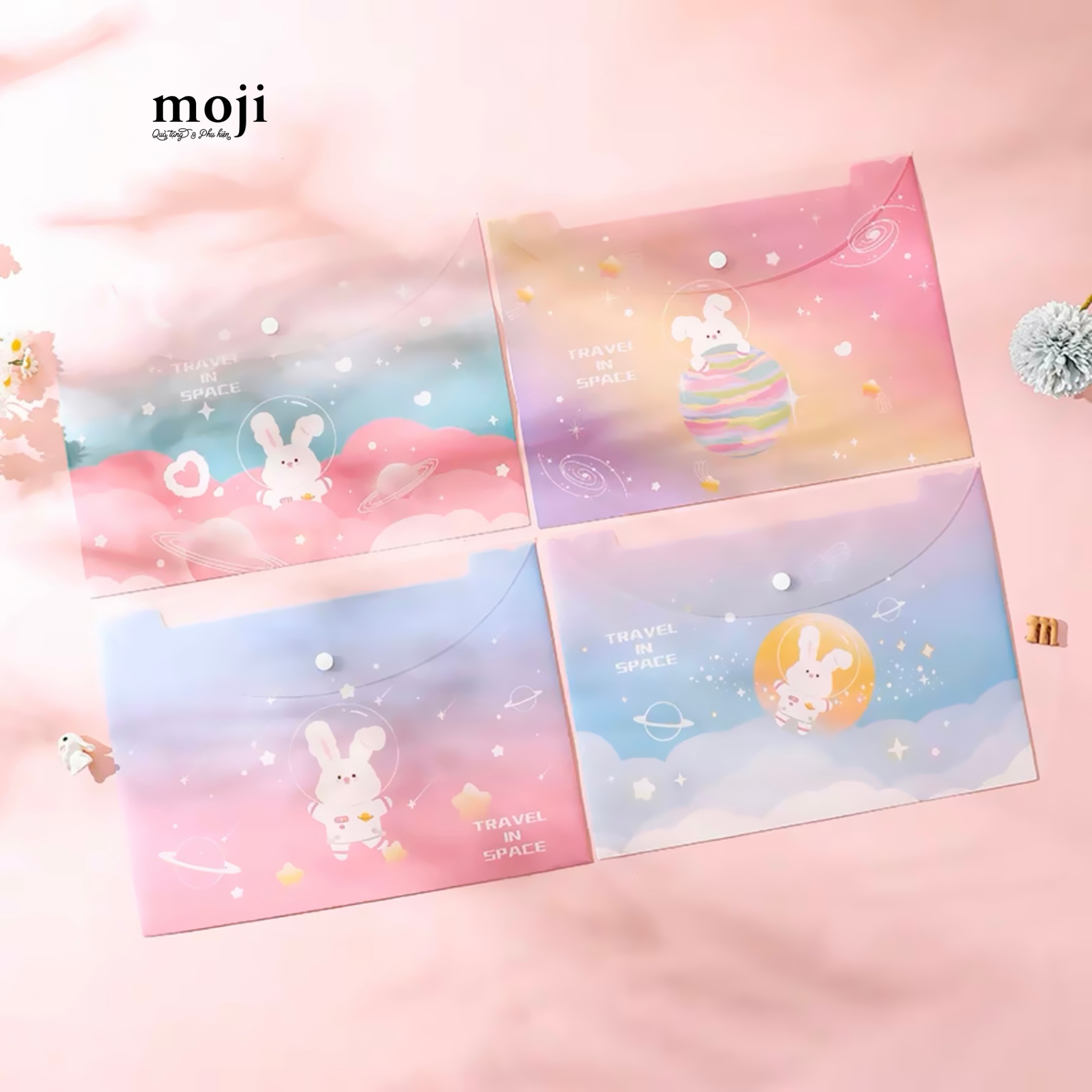 Túi đựng tài liệu MJ cúc bấm Rabbit astronaut travel in space 23x33