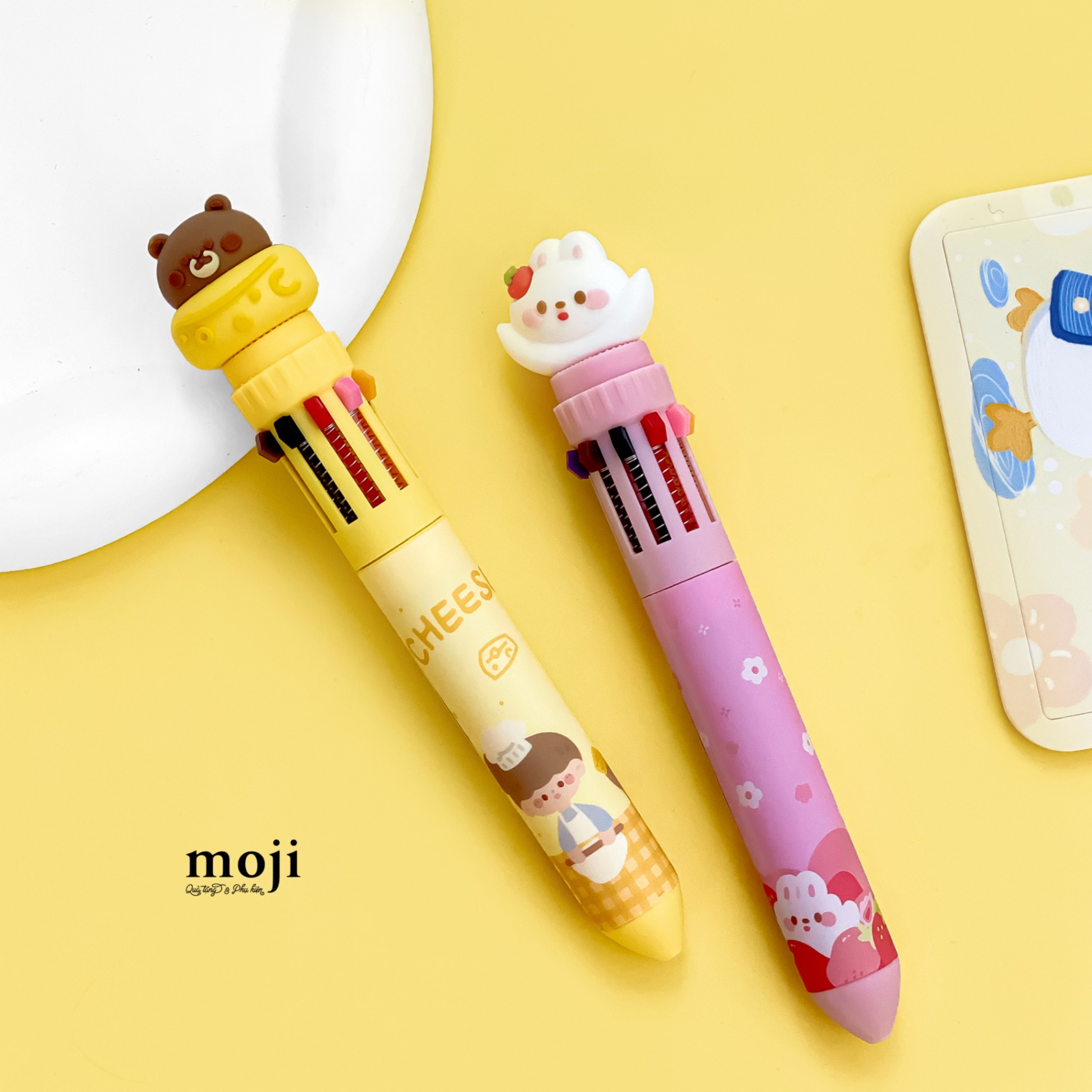 Bút viết bấm nhiều màu Baby bear rabbit cheese fruit