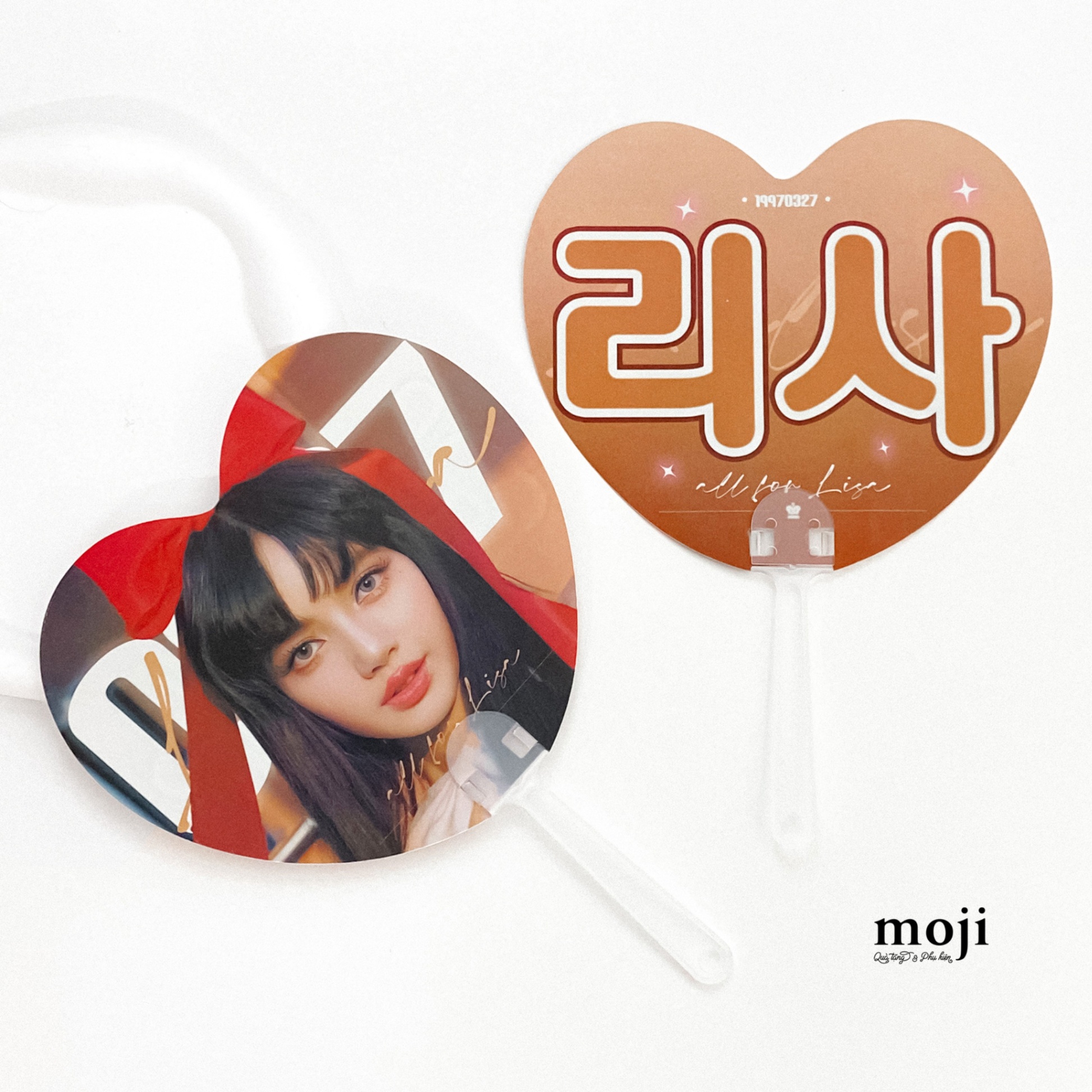Quạt nhựa cầm tay idol BLACKPINK Lisa red bow heart shape