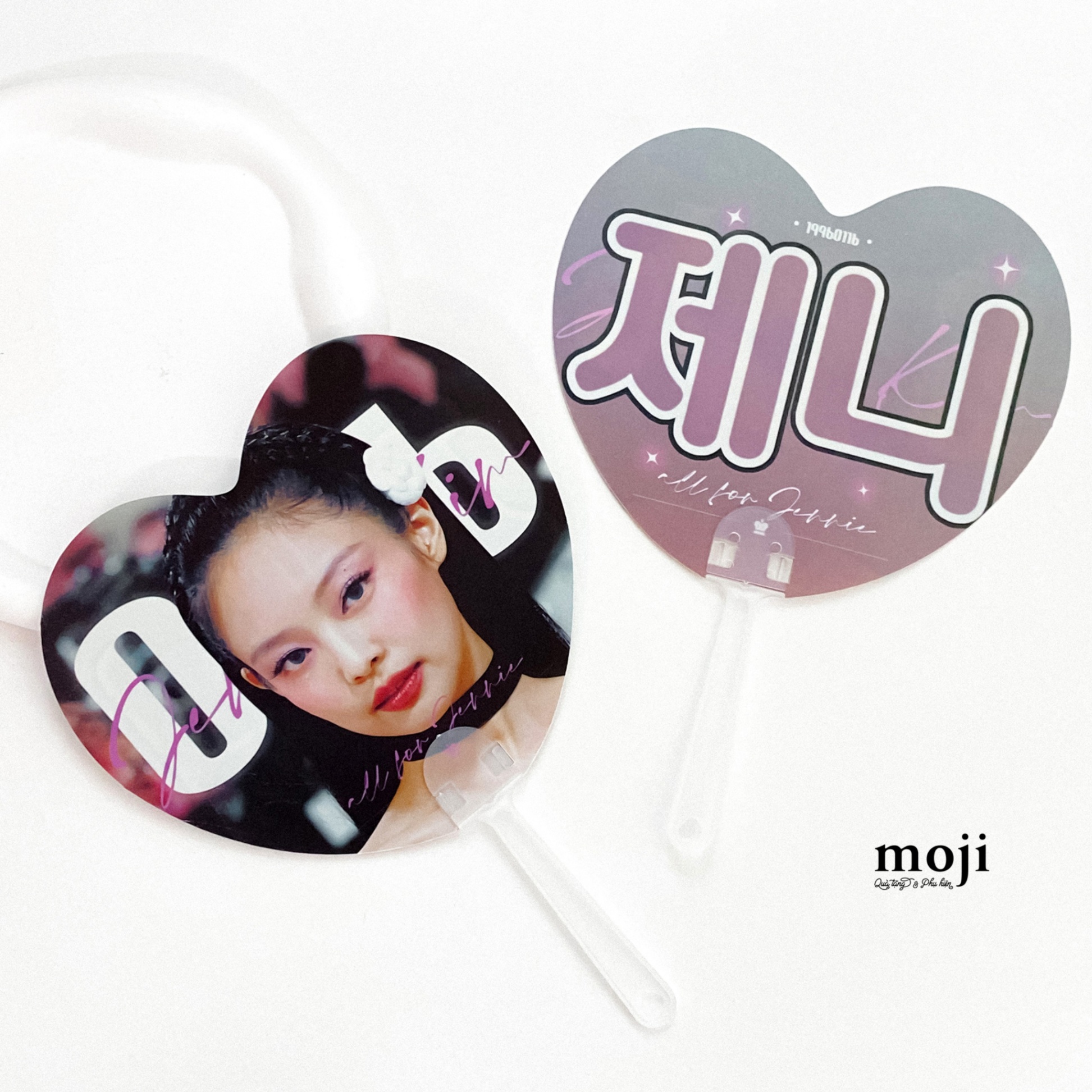 Quạt nhựa cầm tay idol BLACKPINK Jennie white flower heart shape