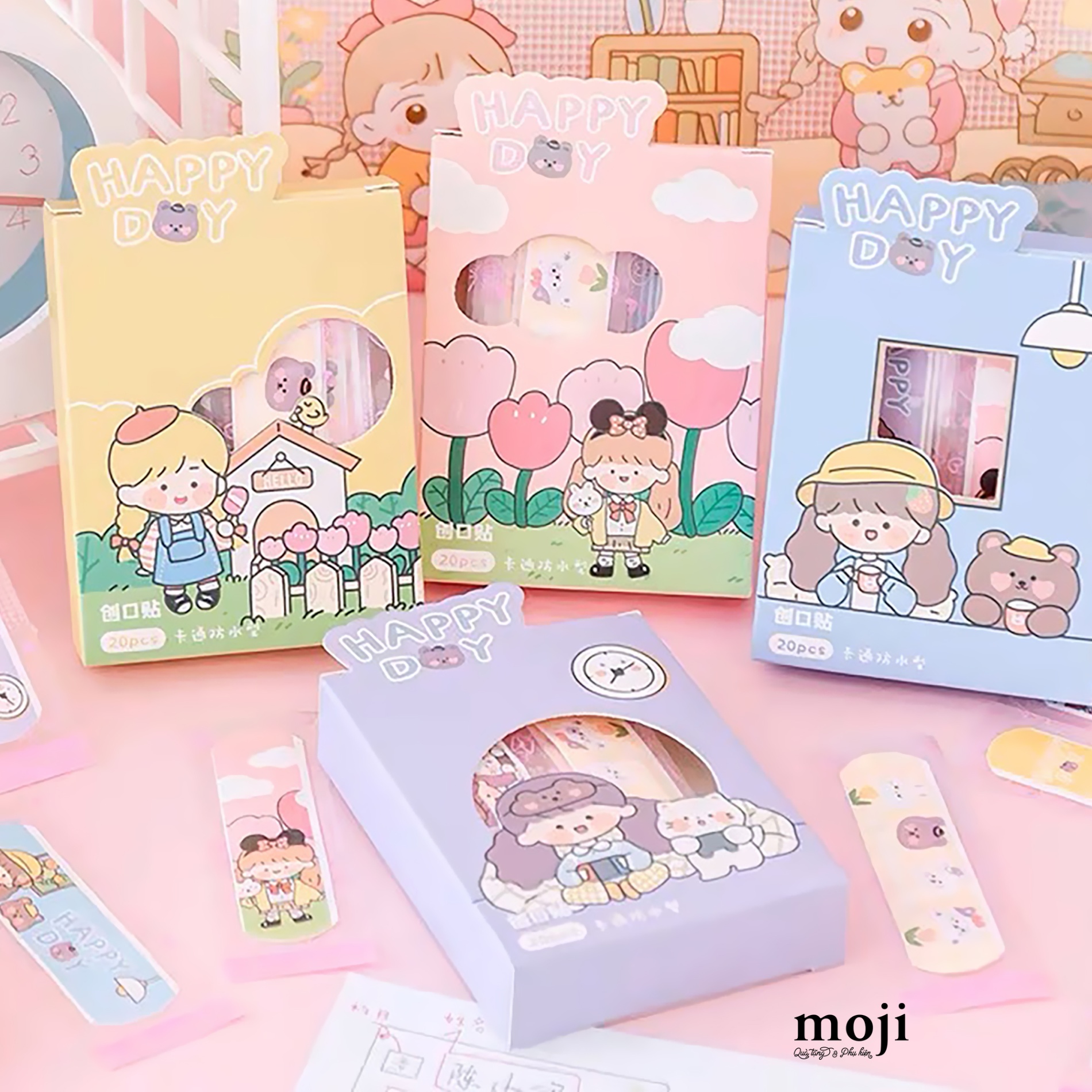 Băng dán cá nhân hộp Little girl baby bear happy day set20