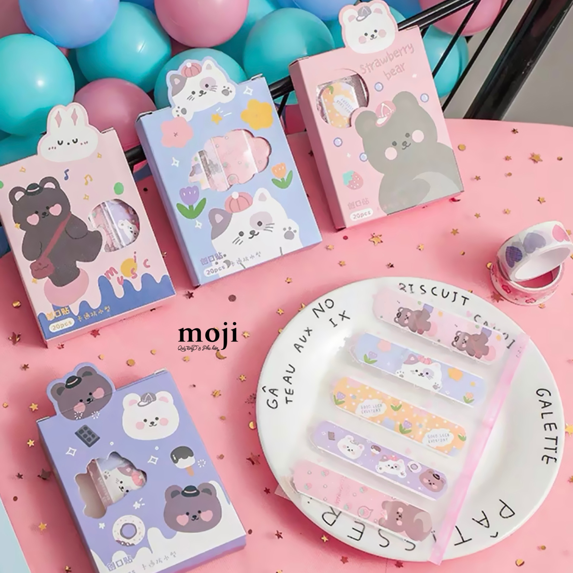 Băng dán cá nhân hộp Baby bear rabbit cat happy set20