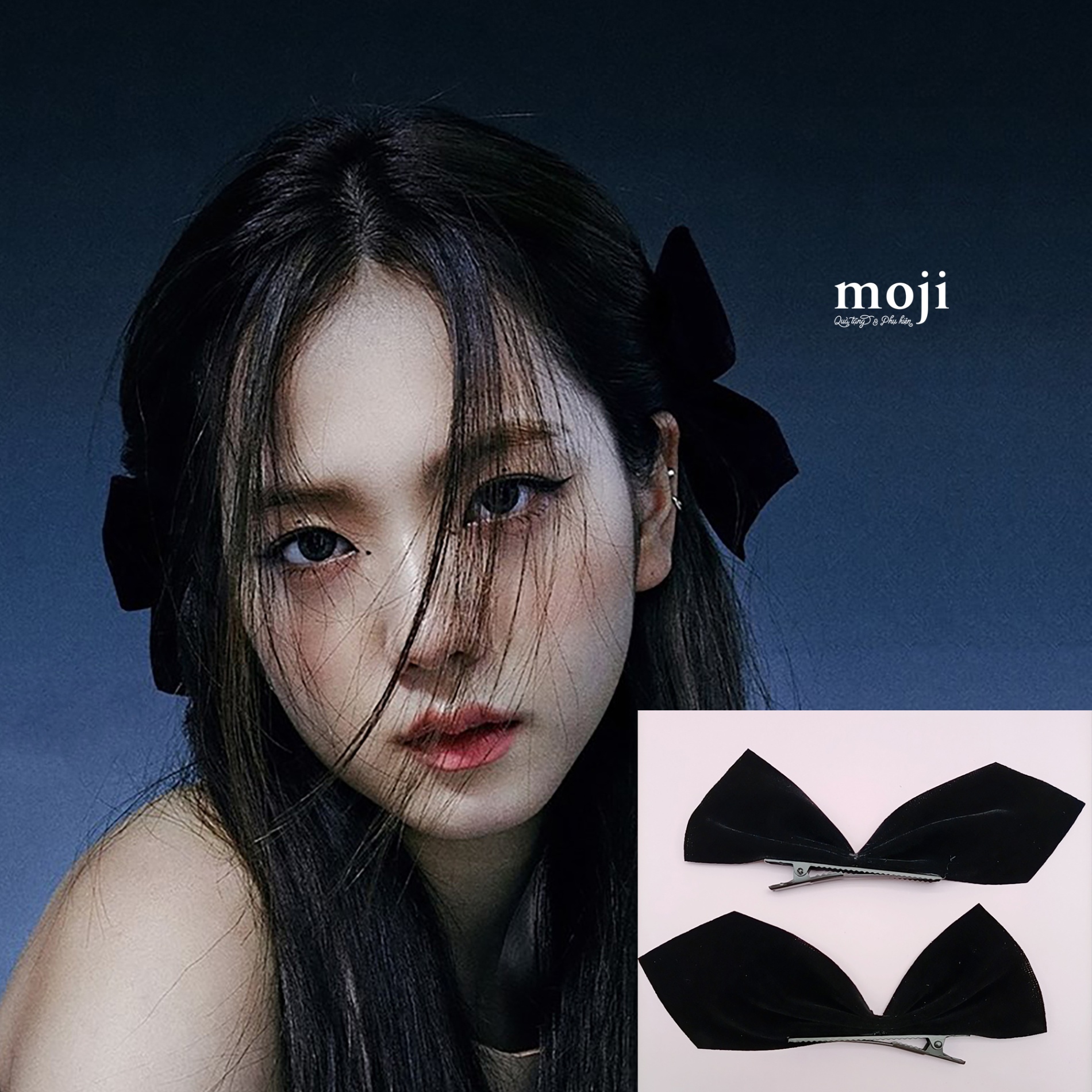 Kẹp tóc idol BLACKPINK Jisoo Simple black bow nơ set2