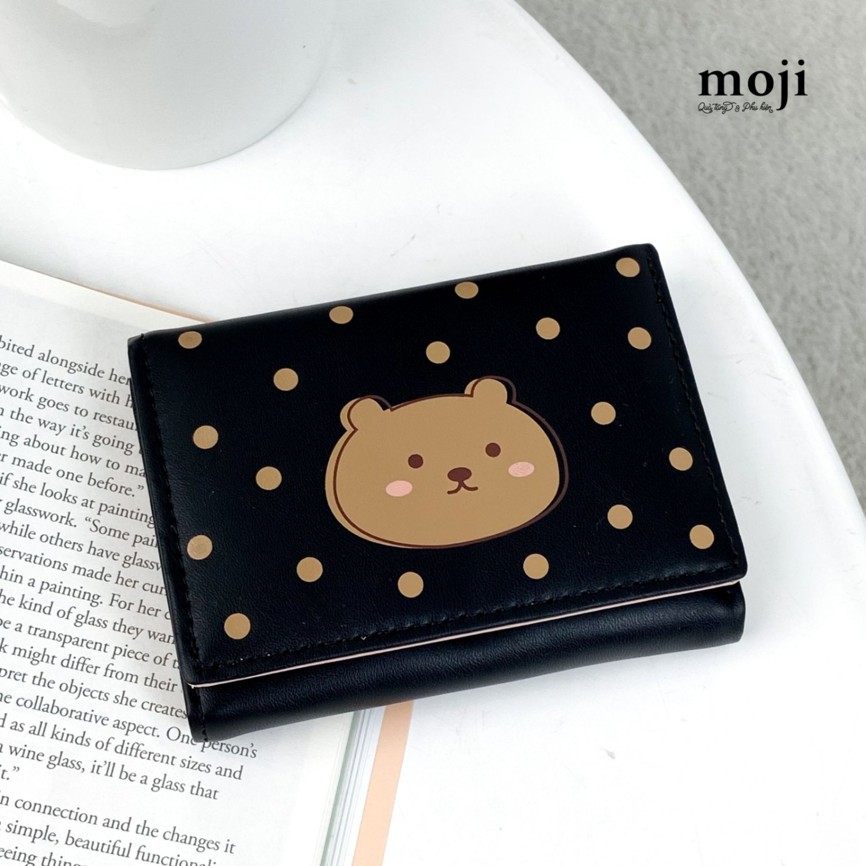 Ví da gập ngắn Baby bear face dots 2x8x10