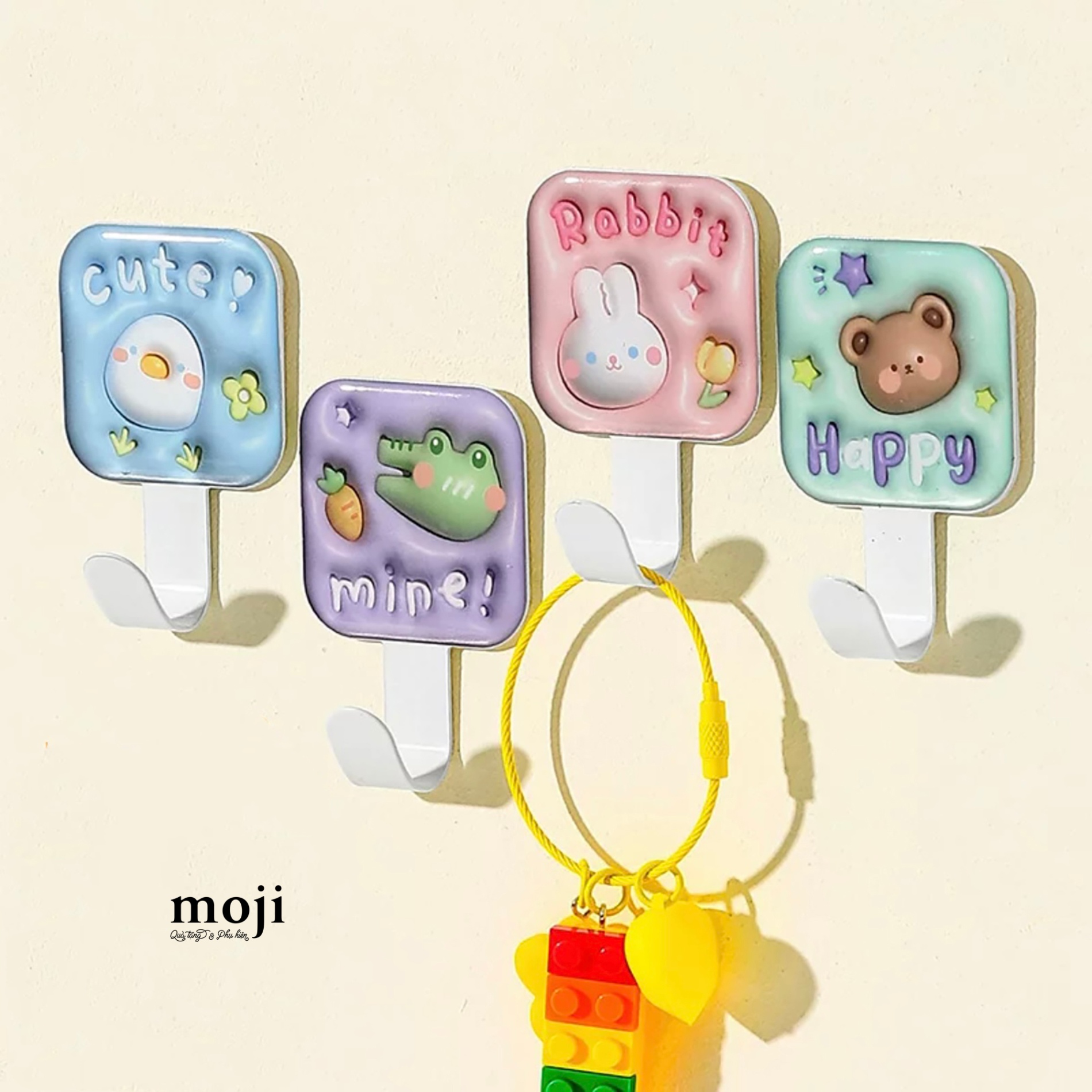 Móc treo đồ kim loại Cute animal happy day 3D pattern set2