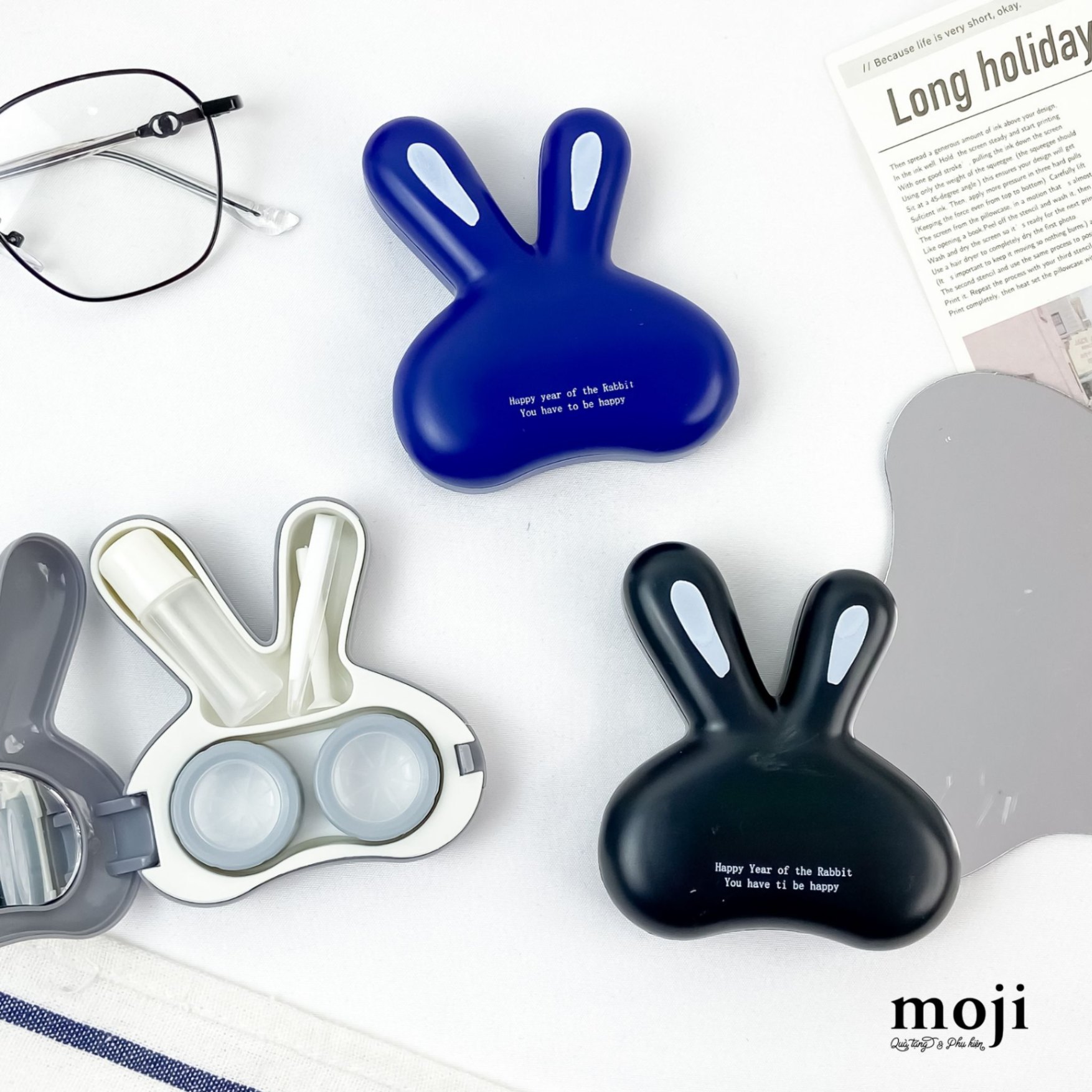 Hộp đựng lens Rabbit face you have to be happy