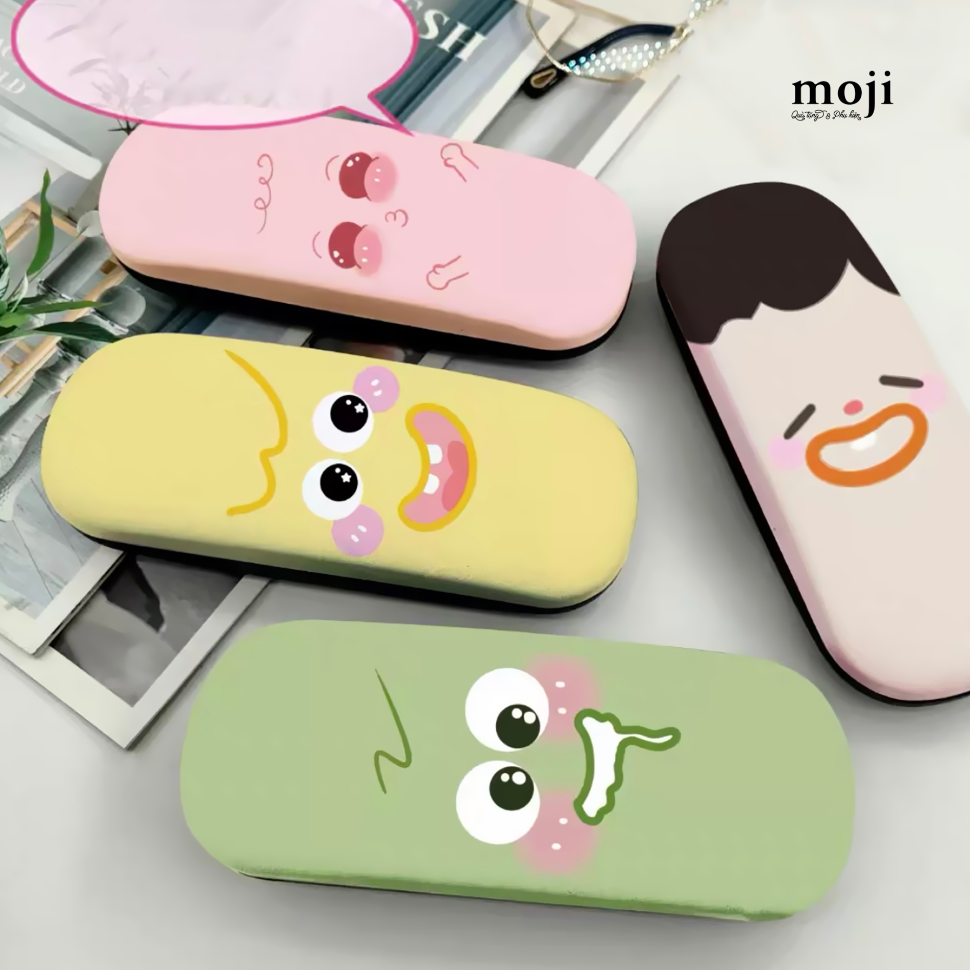 Hộp đựng kính bọc da Funny face 6x16