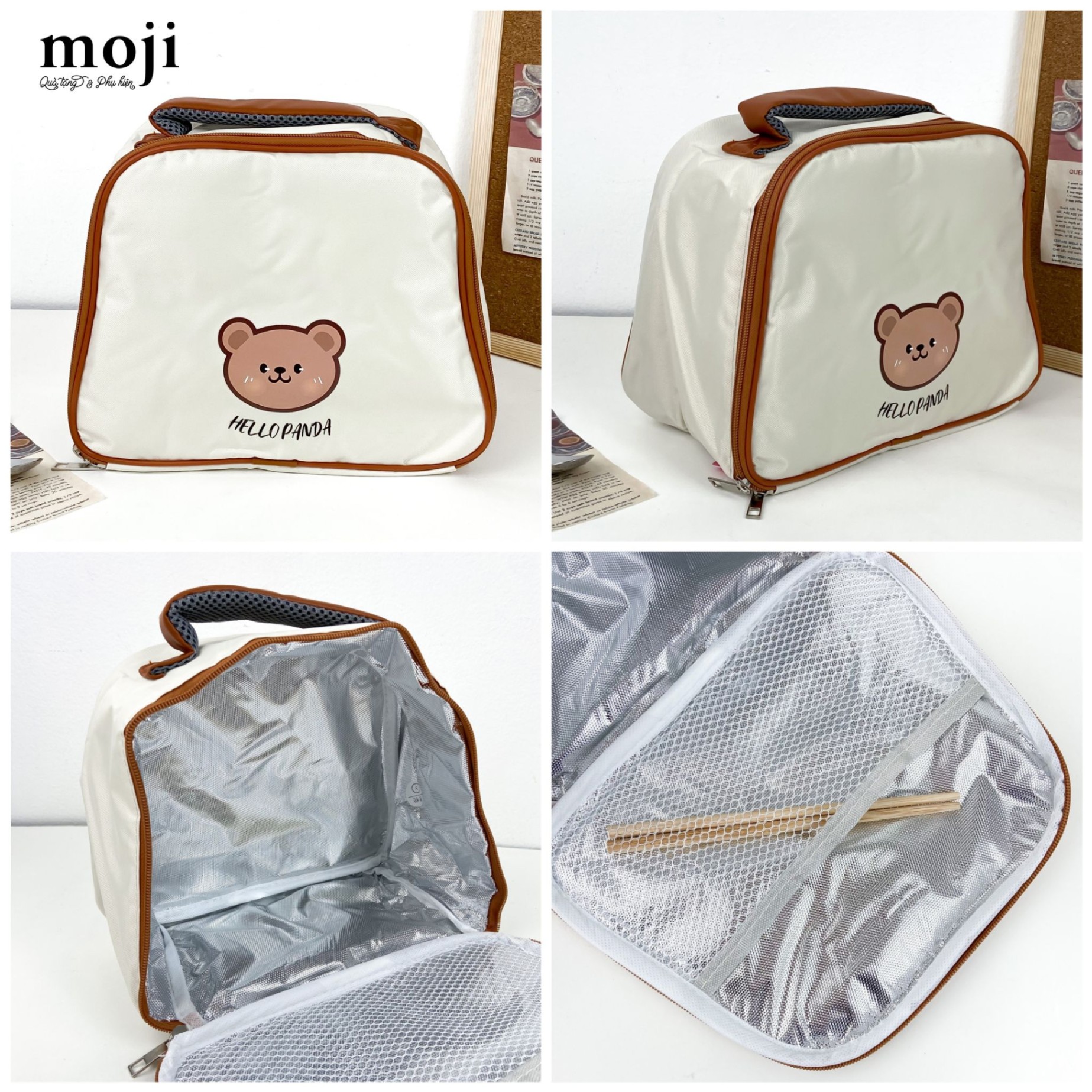 Túi đựng cơm giữ nhiệt Brown baby bear face 15x21x26