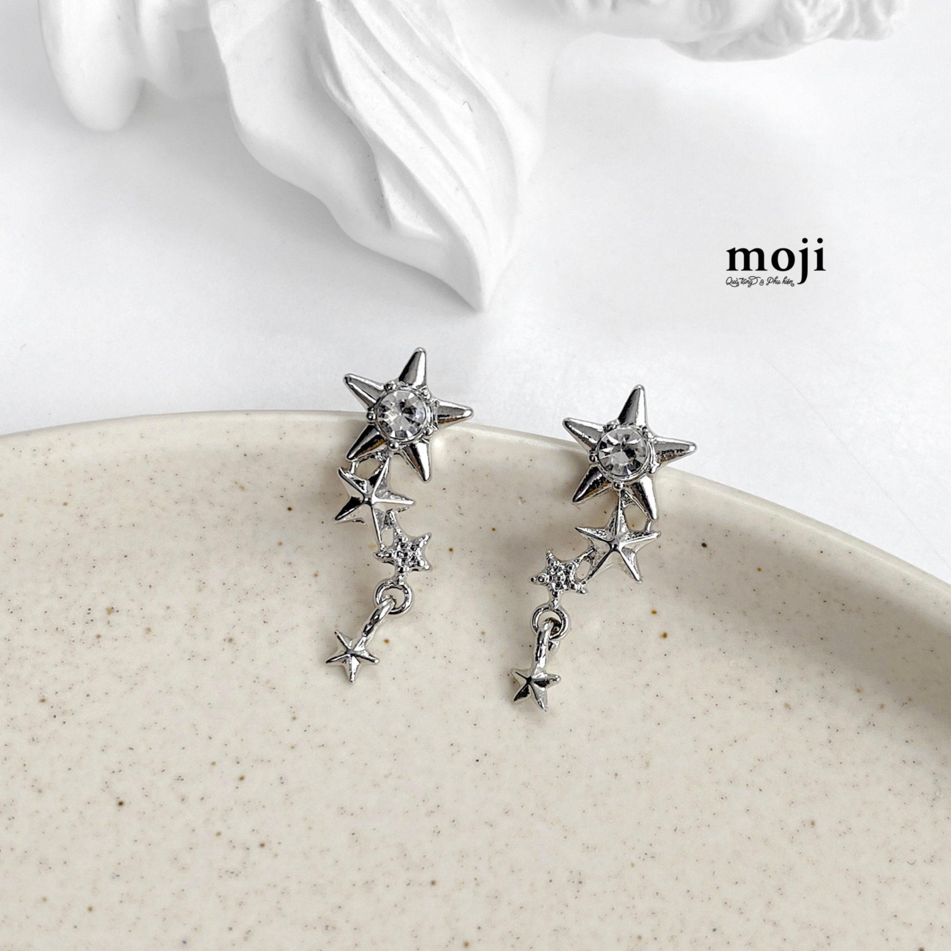Khuyên tai mạ bạc Star chuỗi ngôi sao đính đá