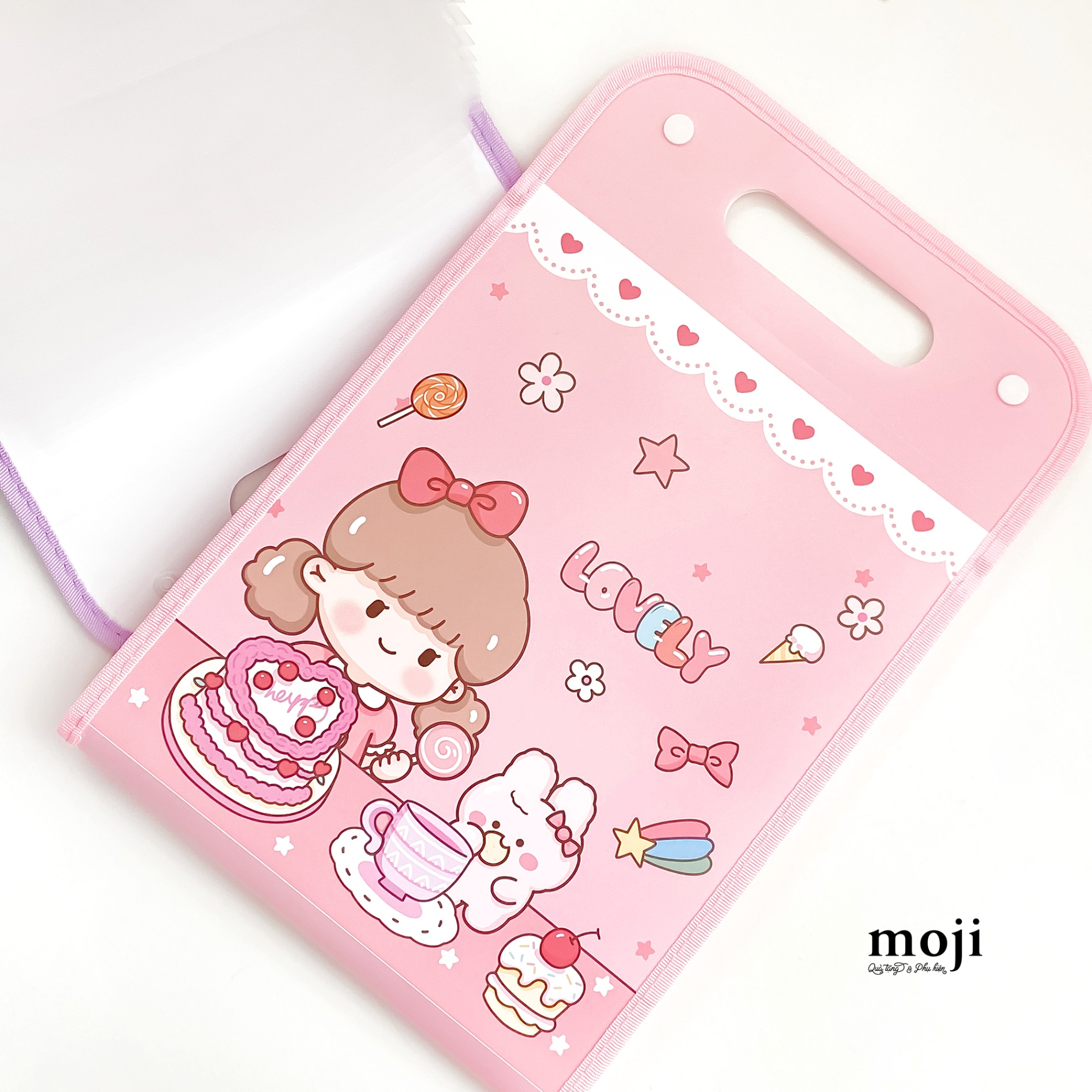 Túi đựng tài liệu MJ cúc bấm nhiều ngăn Lovely girl rabbit sweet time 24x36