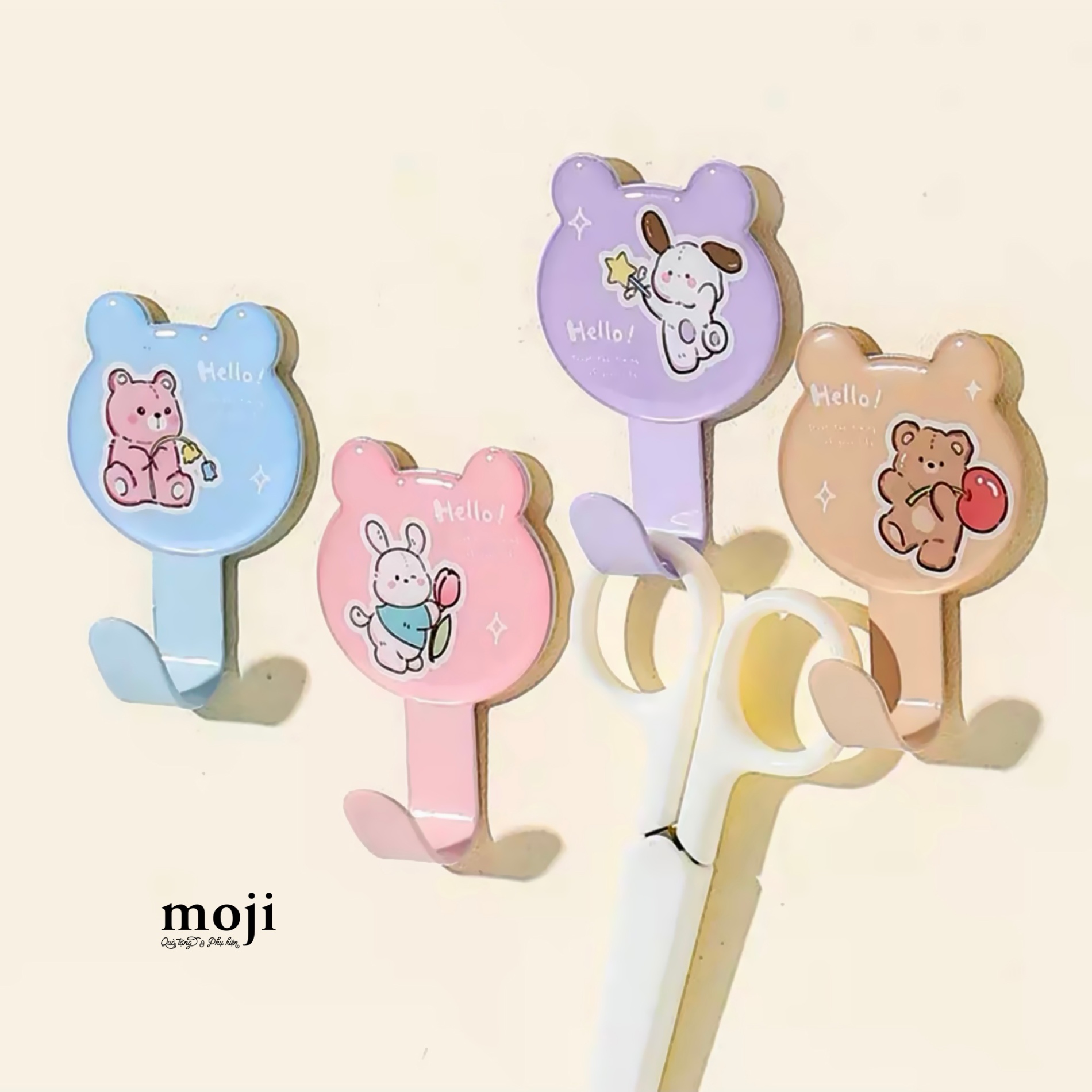 Móc treo đồ kim loại Hello animal playing with flower baby bear shape set2