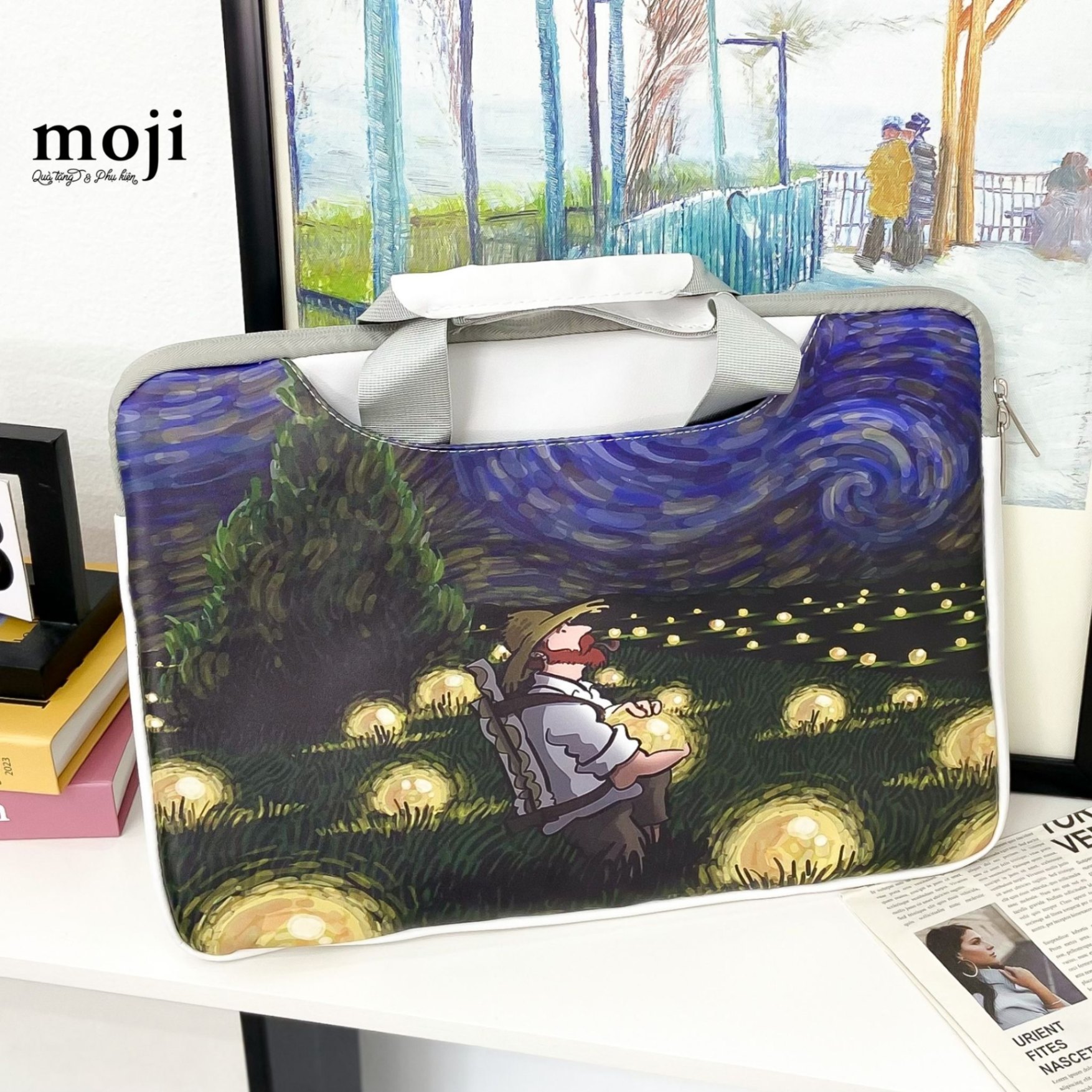 Đựng laptop 13inch Van Gogh in the starry field painting chống sốc cao cấp 26x38