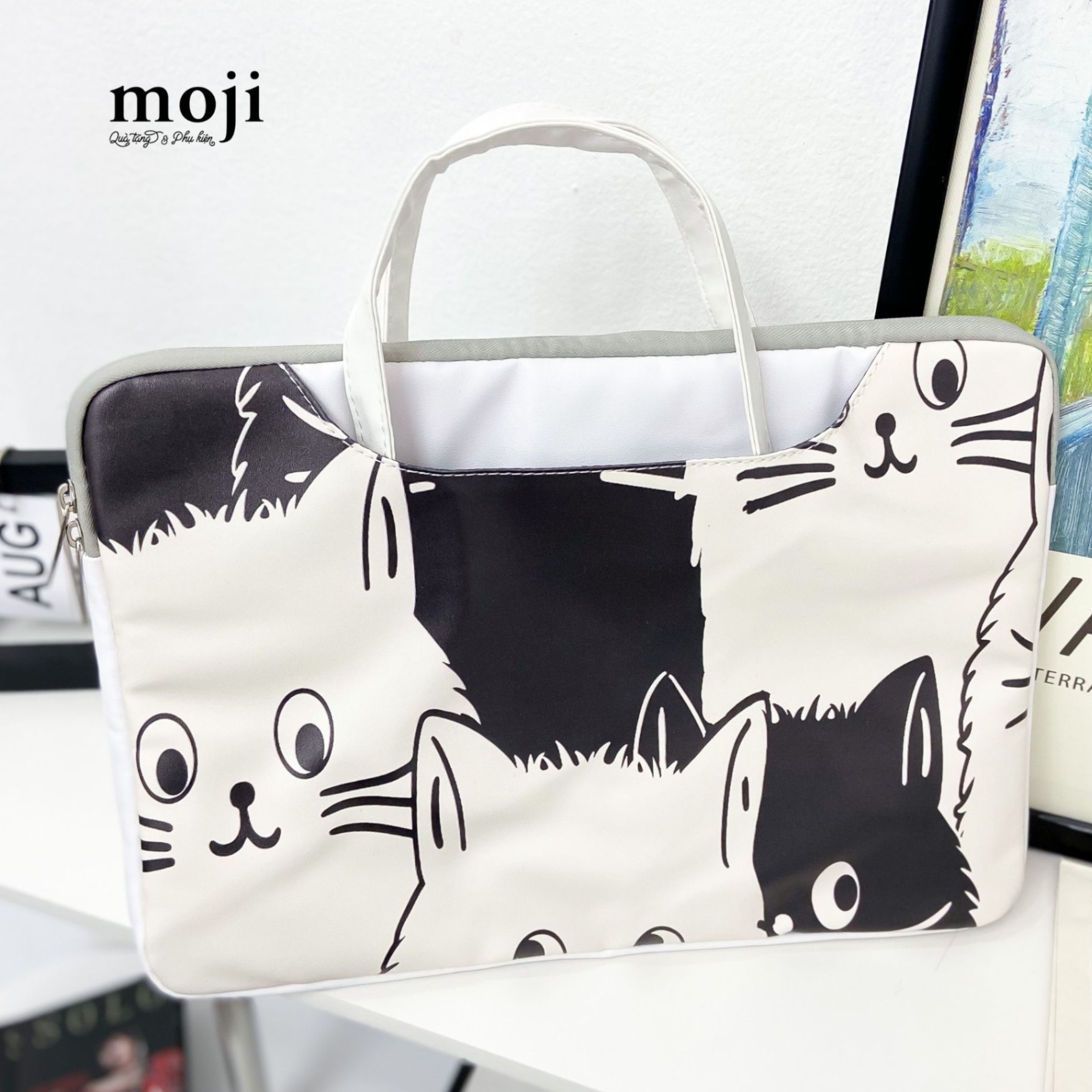 Đựng laptop 13inch Black and white cat big eyes chống sốc cao cấp 26x38